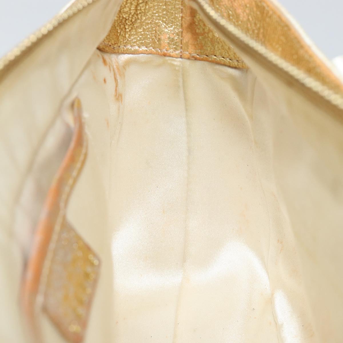 CELINE Hand Bag Satin Beige Gold Auth gh992