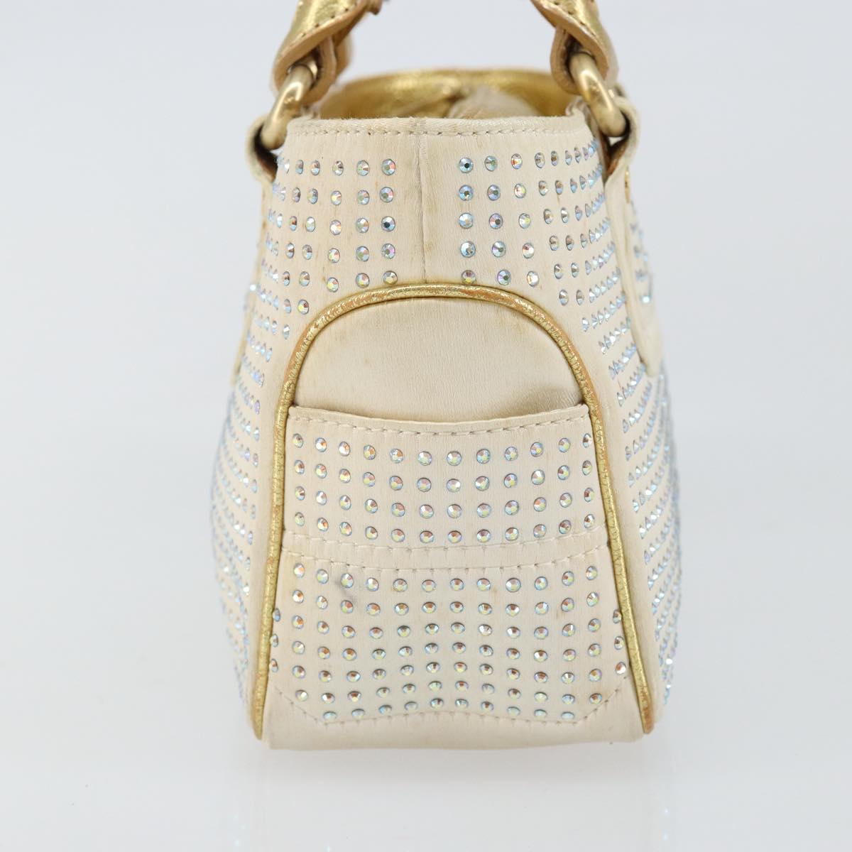 CELINE Hand Bag Satin Beige Gold Auth gh992