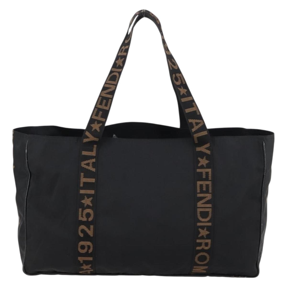 FENDI Tote Bag Nylon Black Silver Auth gh996