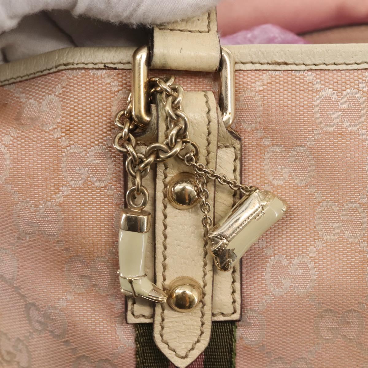 GUCCI GG Canvas Sherry Line Tote Bag Pink Gold khaki 137396 Auth gh999