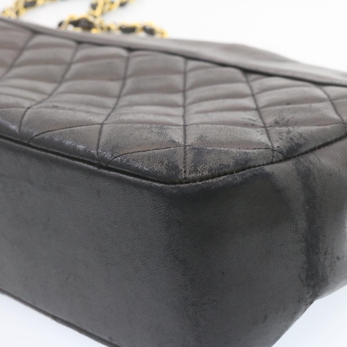 CHANEL Lamb Skin Matelasse Chain Shoulder Bag Black CC Auth am1201gV