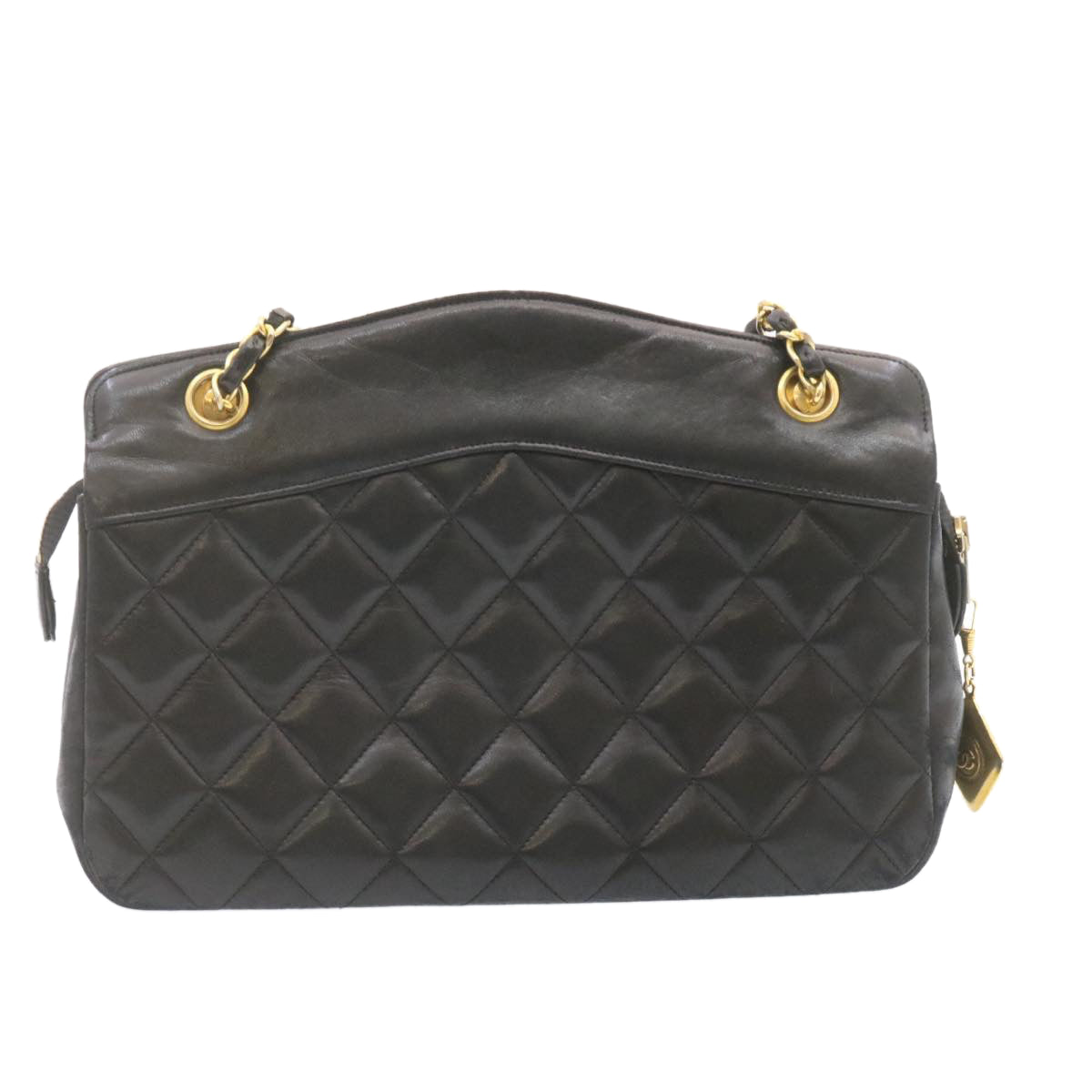 CHANEL Lamb Skin Matelasse Chain Shoulder Bag Black CC Auth am1201gV