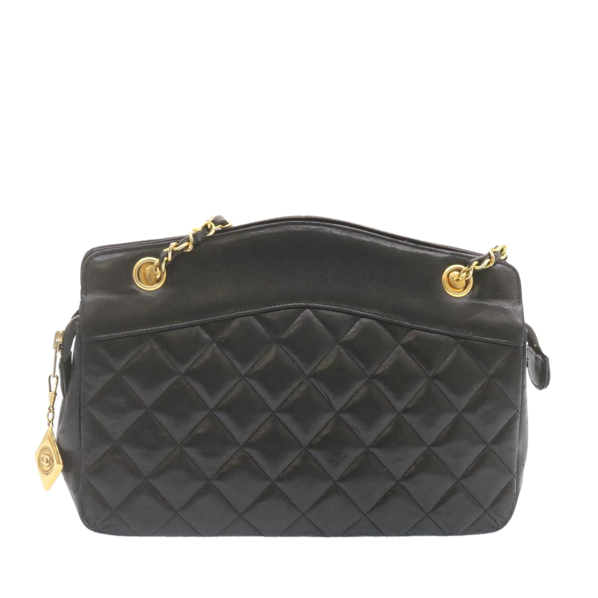 CHANEL Lamb Skin Matelasse Chain Shoulder Bag Black CC Auth am1201gV