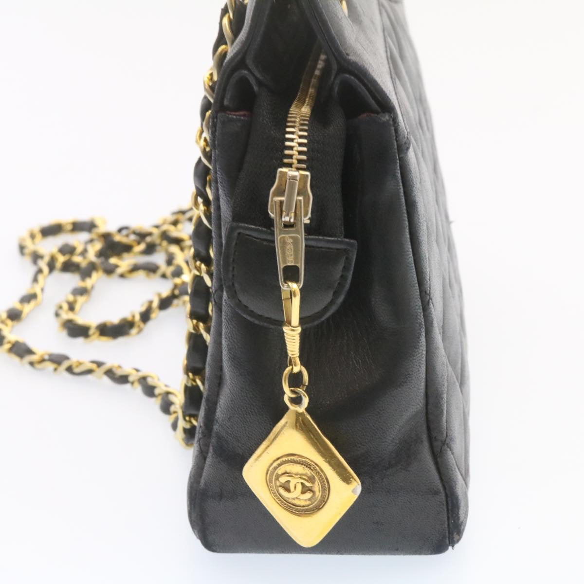 CHANEL Lamb Skin Matelasse Chain Shoulder Bag Black CC Auth am1201gV