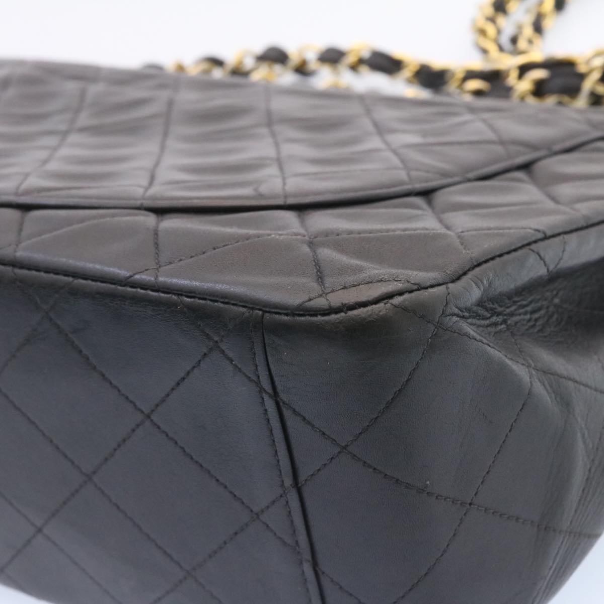 CHANEL Big Matelasse 34 Flap Chain Bag Lamb Skin Black Gold CC Auth am1276gSAM