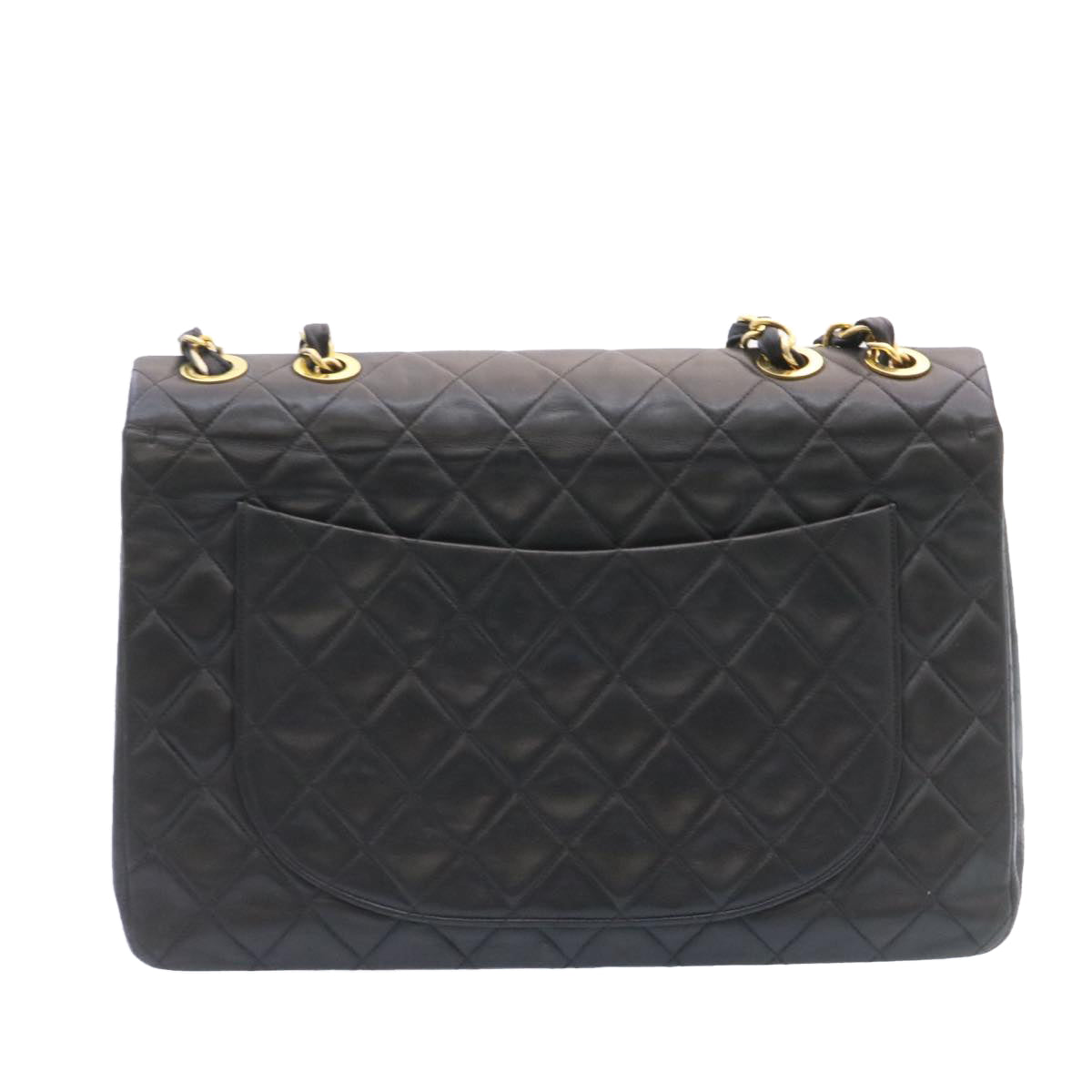 CHANEL Big Matelasse 34 Flap Chain Bag Lamb Skin Black Gold CC Auth am1276gSAM