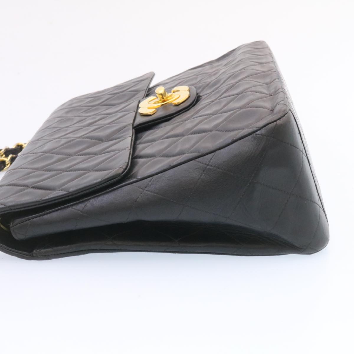 CHANEL Big Matelasse 34 Flap Chain Bag Lamb Skin Black Gold CC Auth am1276gSAM