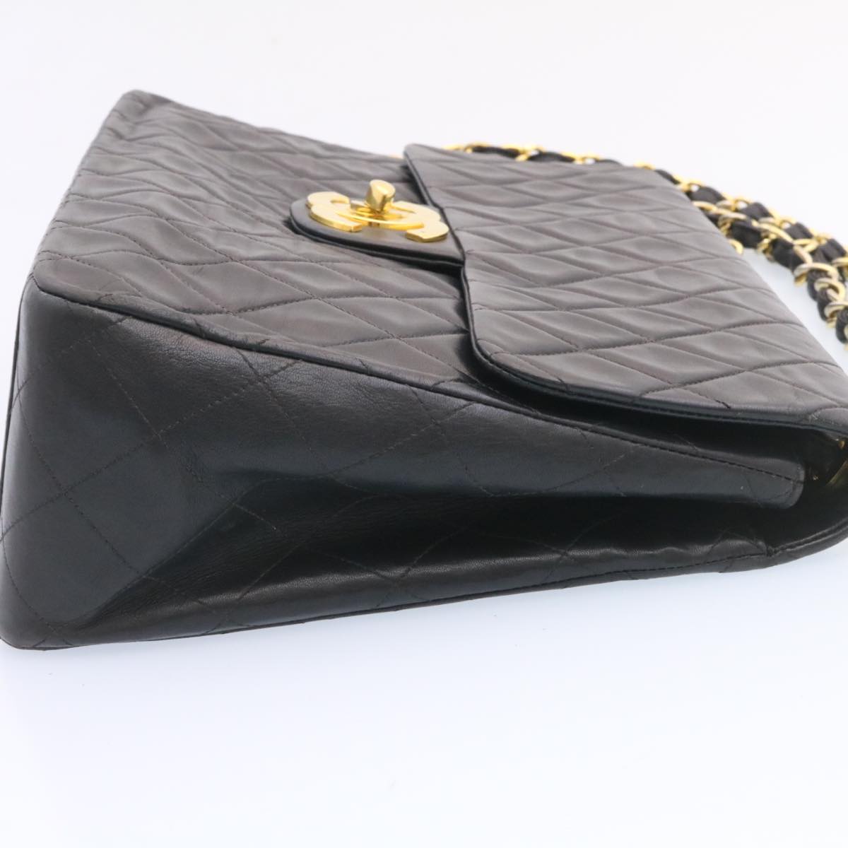 CHANEL Big Matelasse 34 Flap Chain Bag Lamb Skin Black Gold CC Auth am1276gSAM