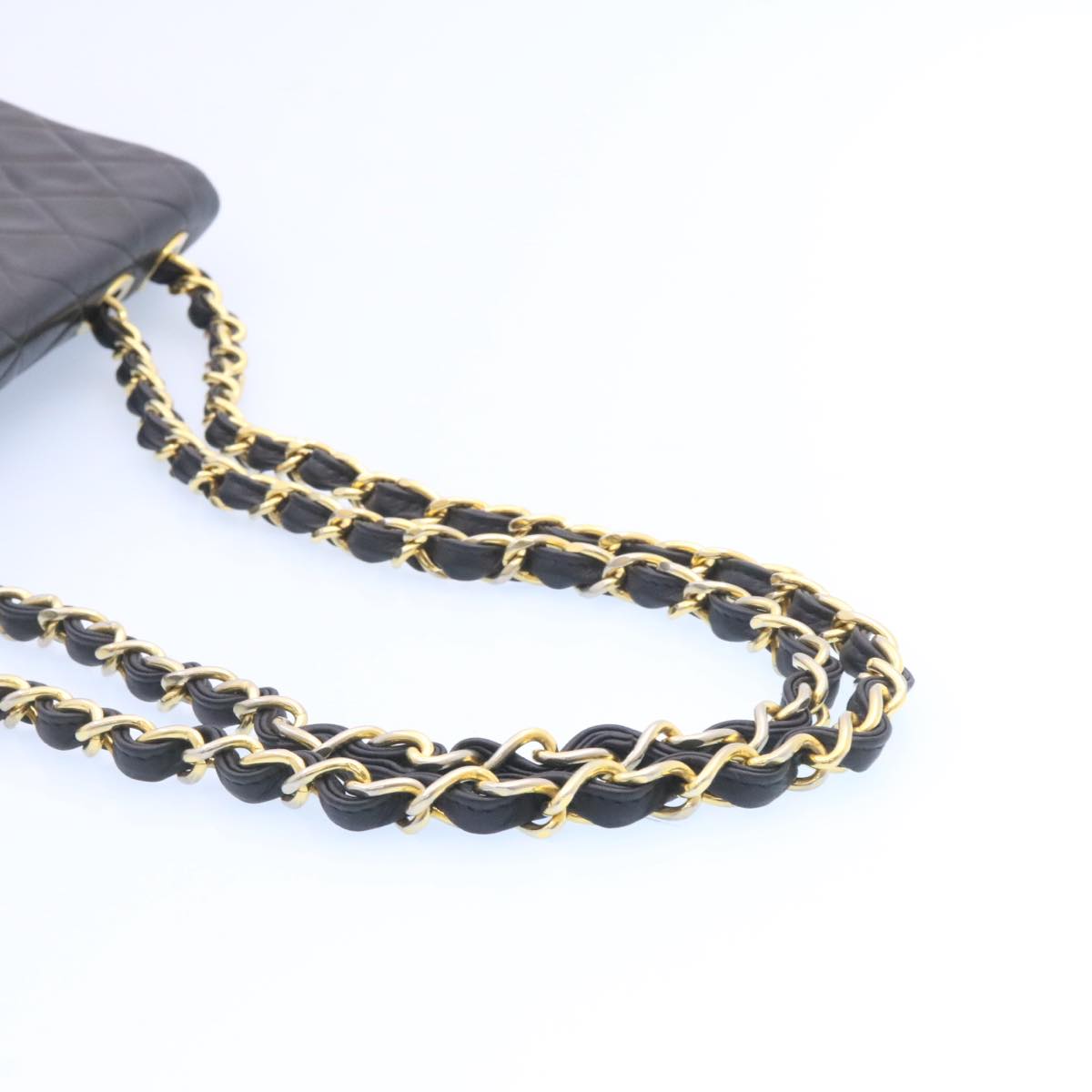 CHANEL Big Matelasse 34 Flap Chain Bag Lamb Skin Black Gold CC Auth am1276gSAM