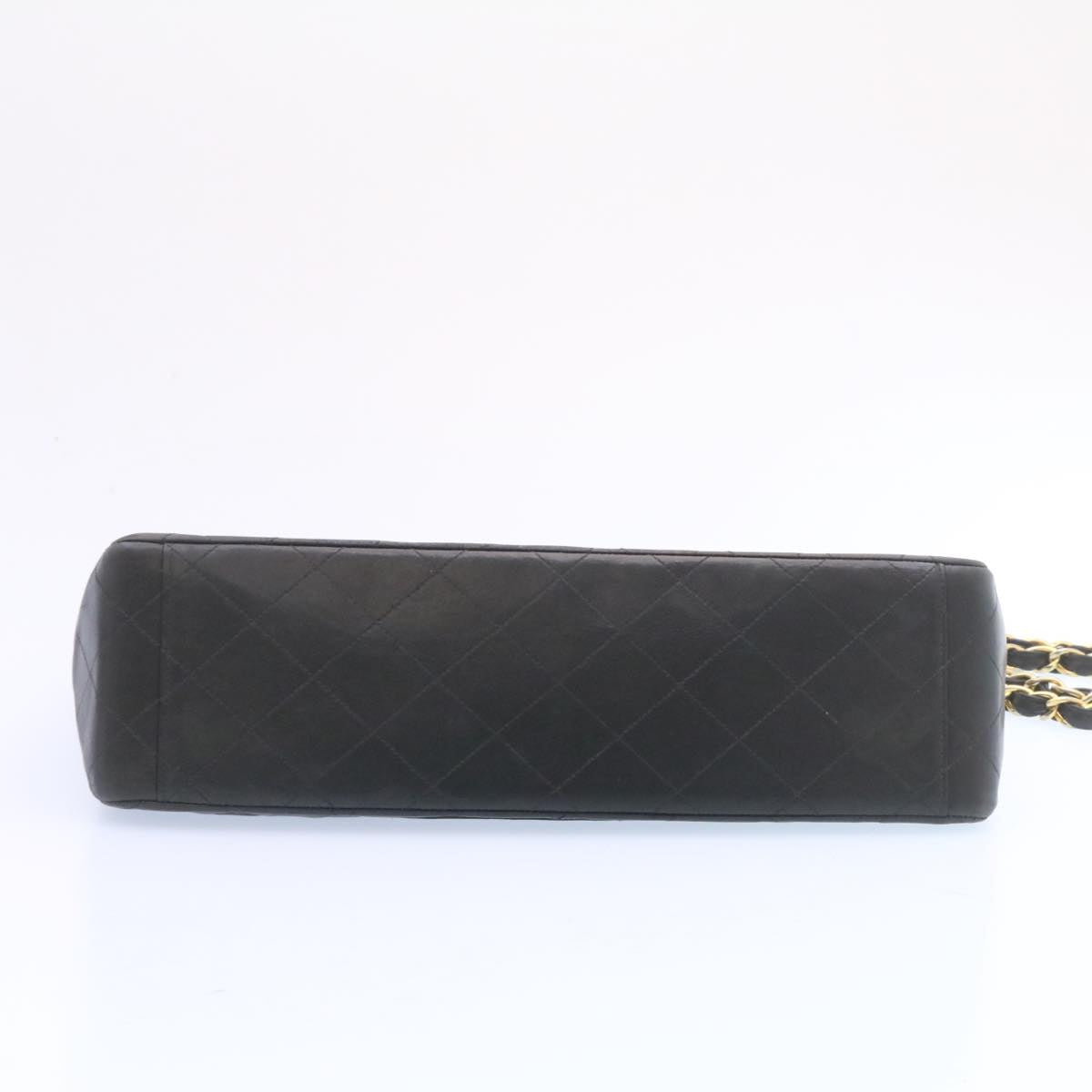 CHANEL Big Matelasse 34 Flap Chain Bag Lamb Skin Black Gold CC Auth am1276gSAM