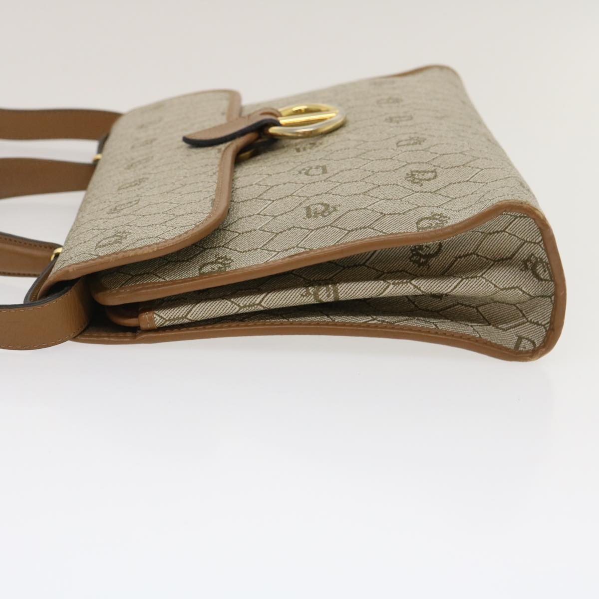 Christian Dior Honeycomb Canvas Hand Bag PVC Leather 2way Beige Auth am2383g