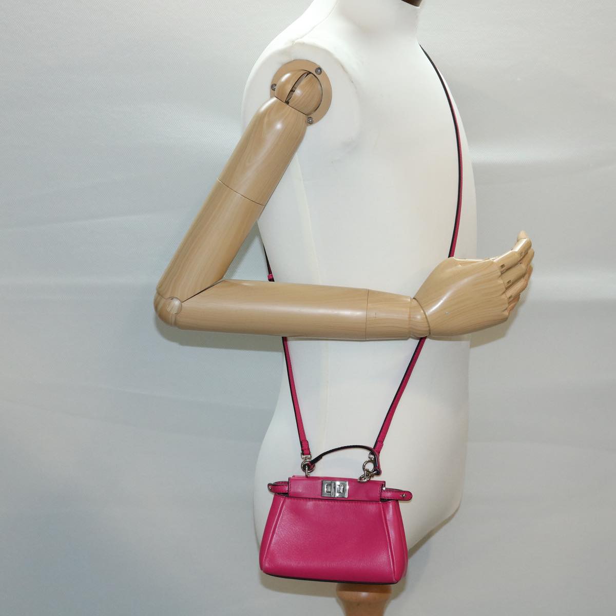 FENDI Micro Peek A Boo Hand Bag Leather 2way Pink Auth am2705gAV