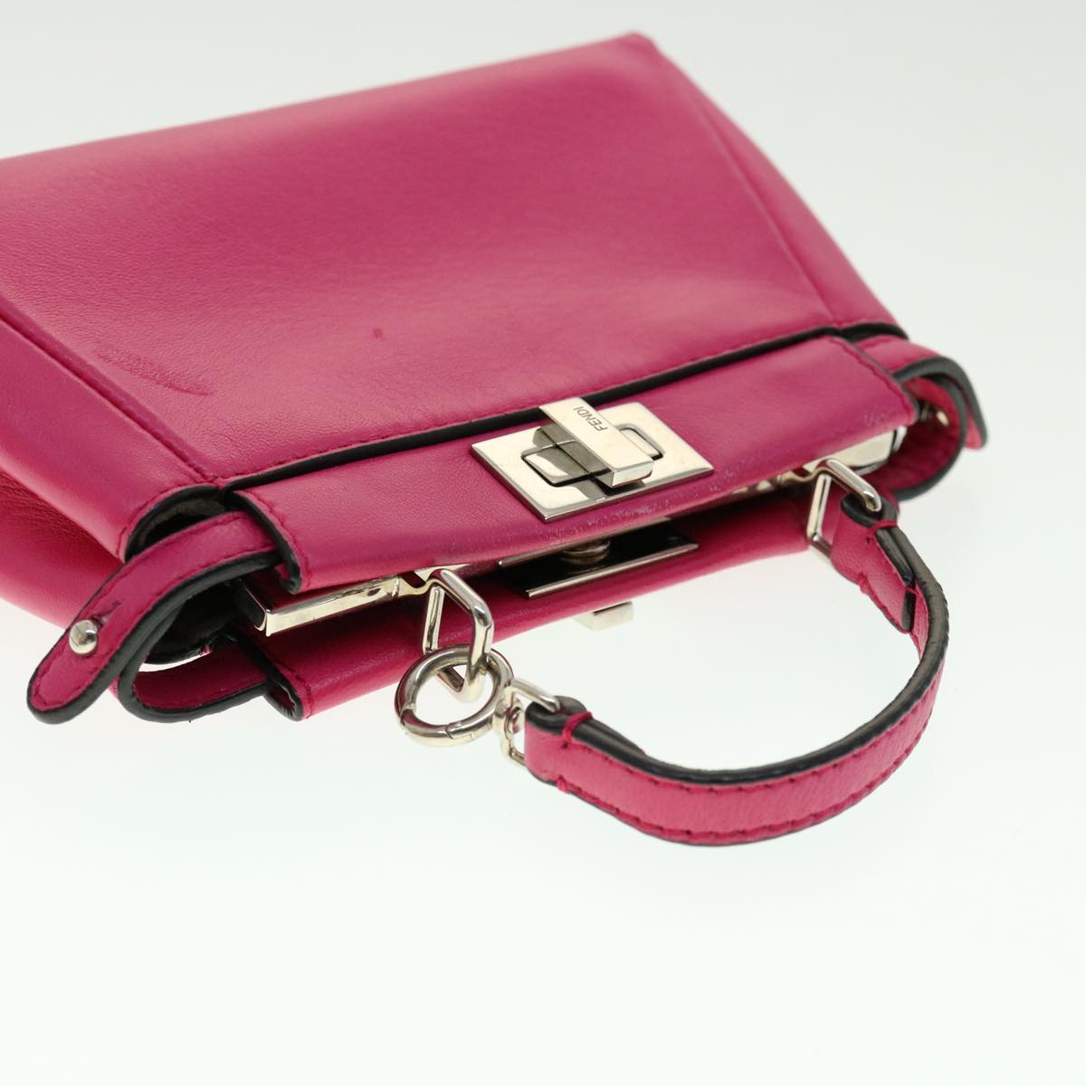 FENDI Micro Peek A Boo Hand Bag Leather 2way Pink Auth am2705gAV
