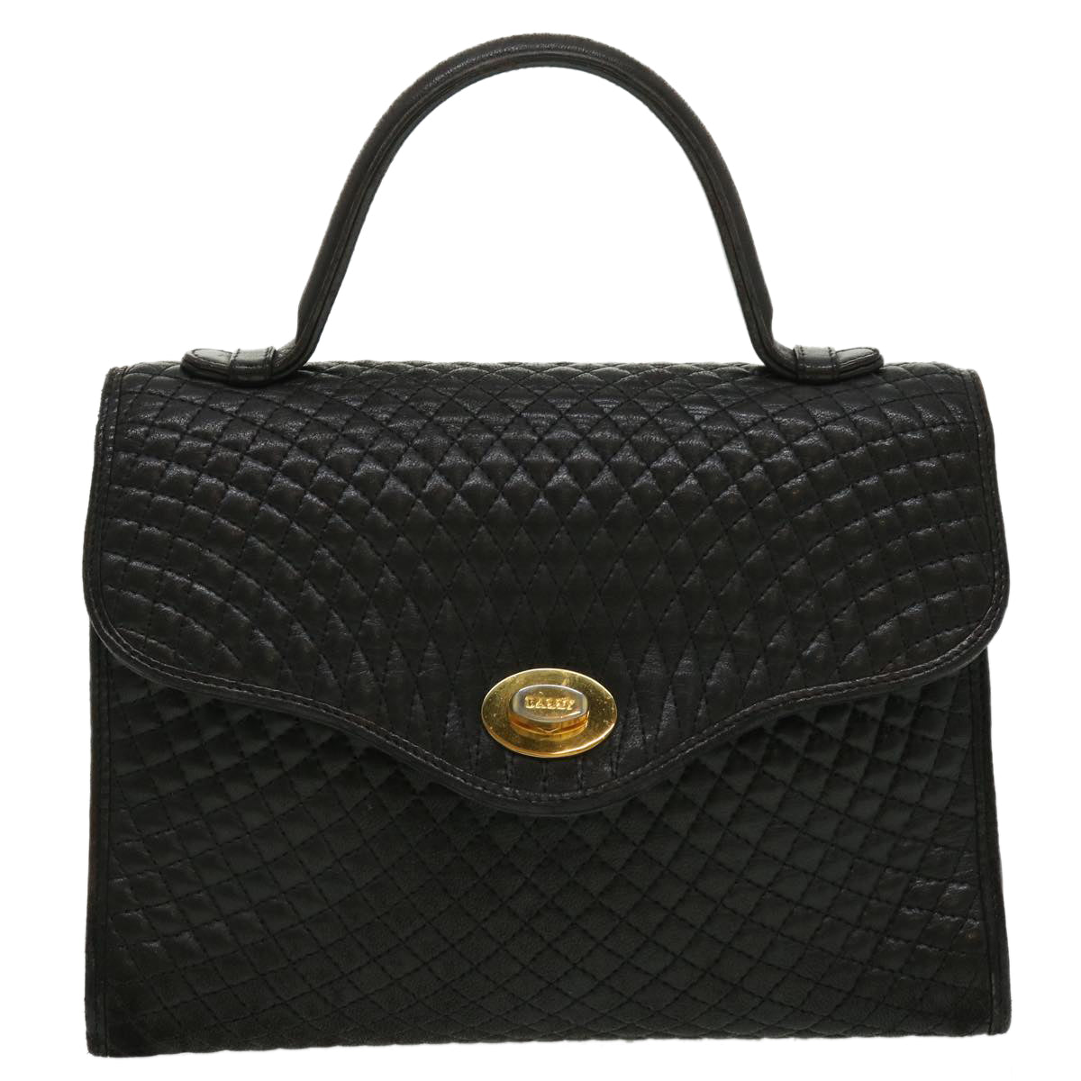 BALLY Hand Bag Leather Black Auth am2821g
