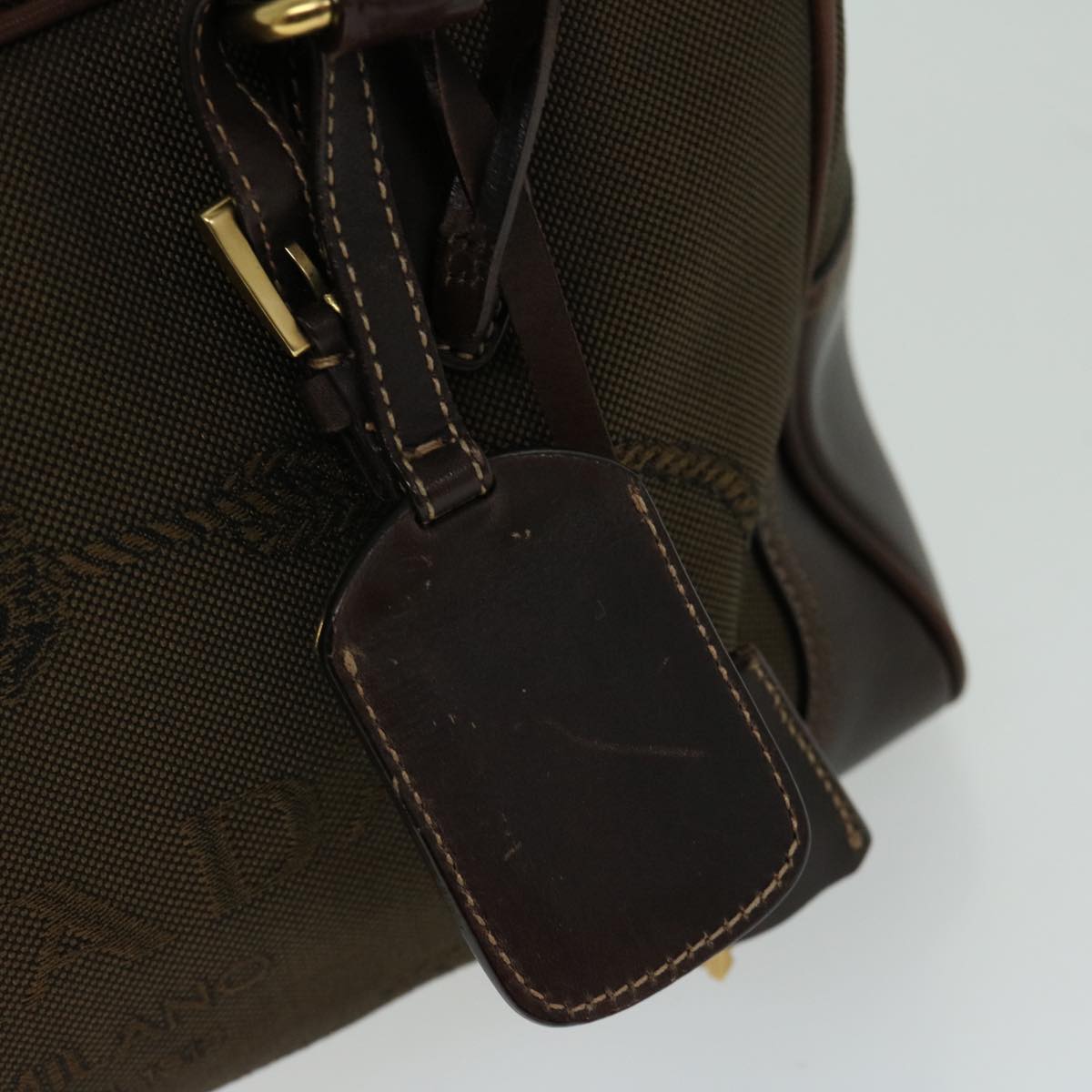 PRADA Mini Boston Bag Boston Bag Canvas Leather Brown Auth hk1091