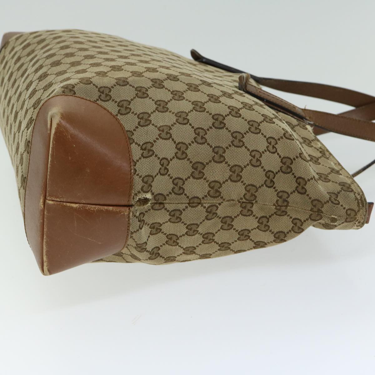 GUCCI GG Canvas Web Sherry Line Tote Bag Beige Red Green 308928 Auth hk1105