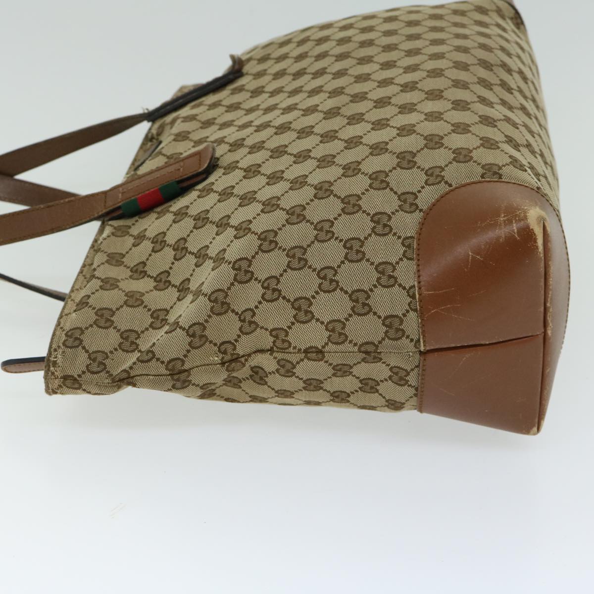 GUCCI GG Canvas Web Sherry Line Tote Bag Beige Red Green 308928 Auth hk1105