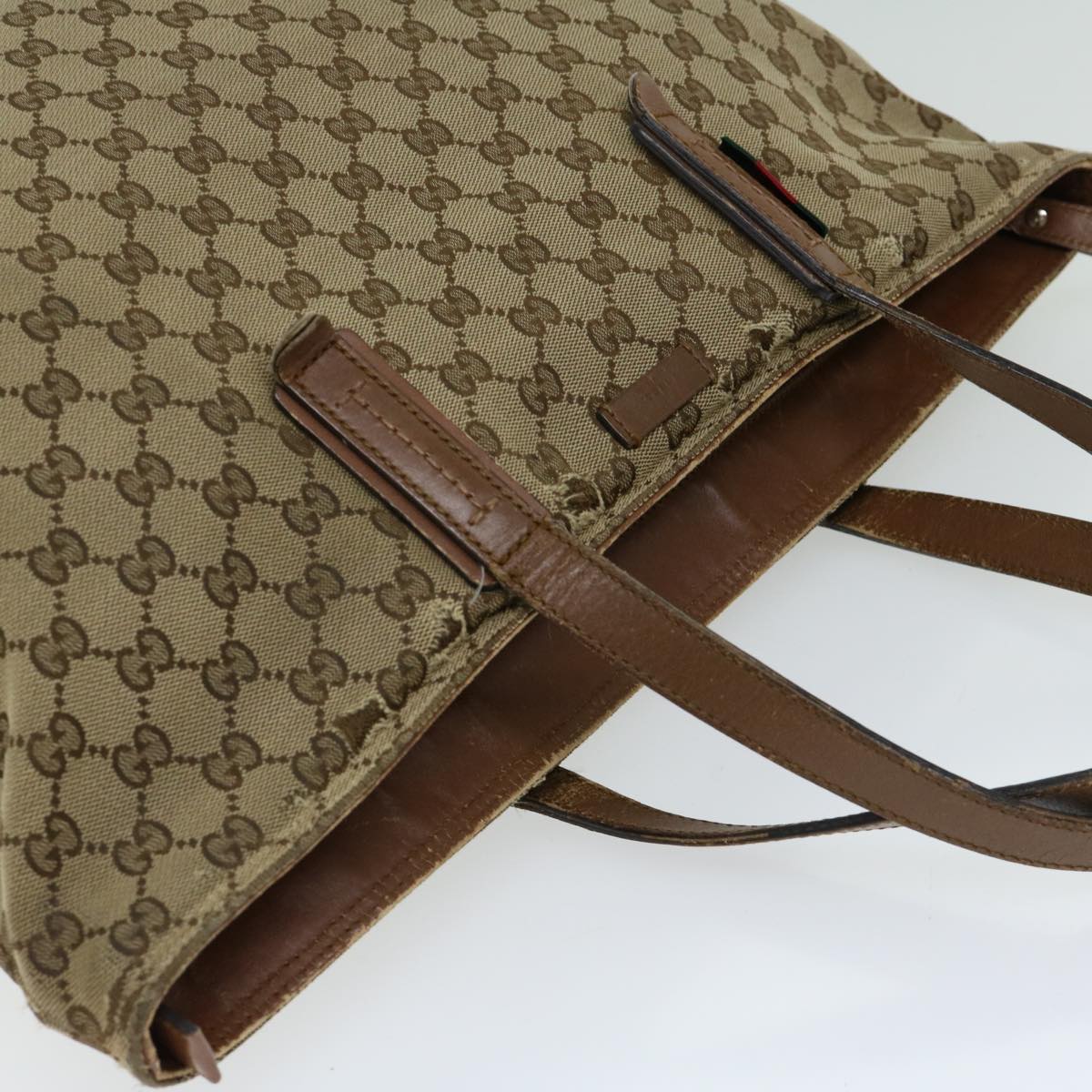 GUCCI GG Canvas Web Sherry Line Tote Bag Beige Red Green 308928 Auth hk1105