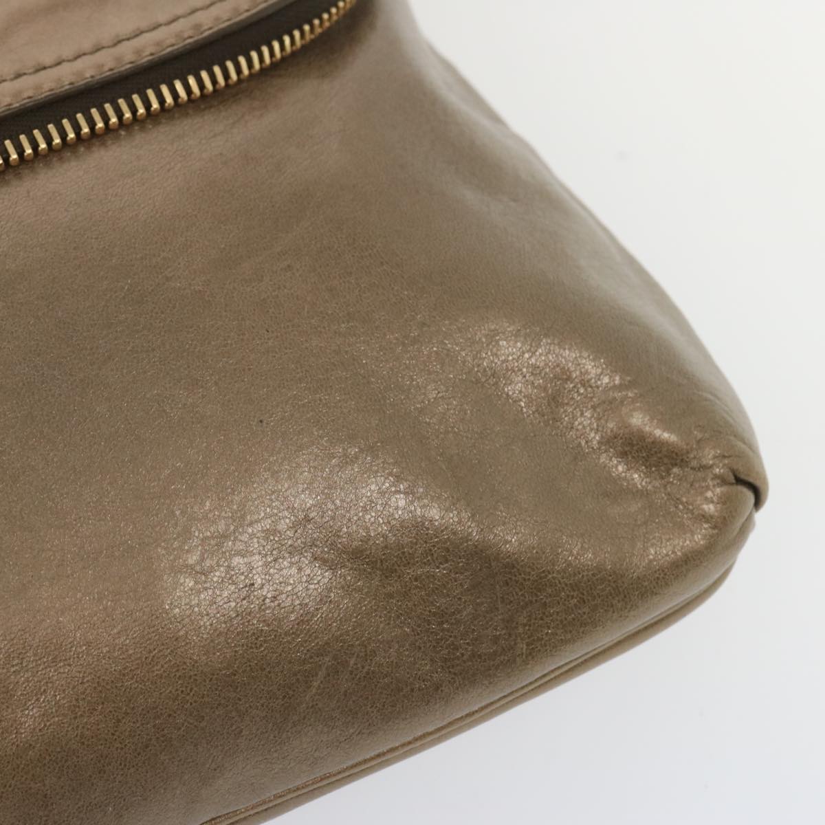 FENDI Shoulder Bag Leather Bronze Auth hk1152