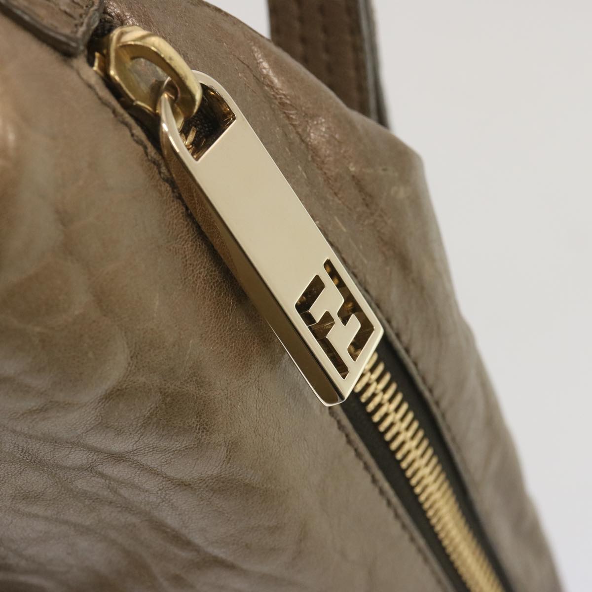 FENDI Shoulder Bag Leather Bronze Auth hk1152
