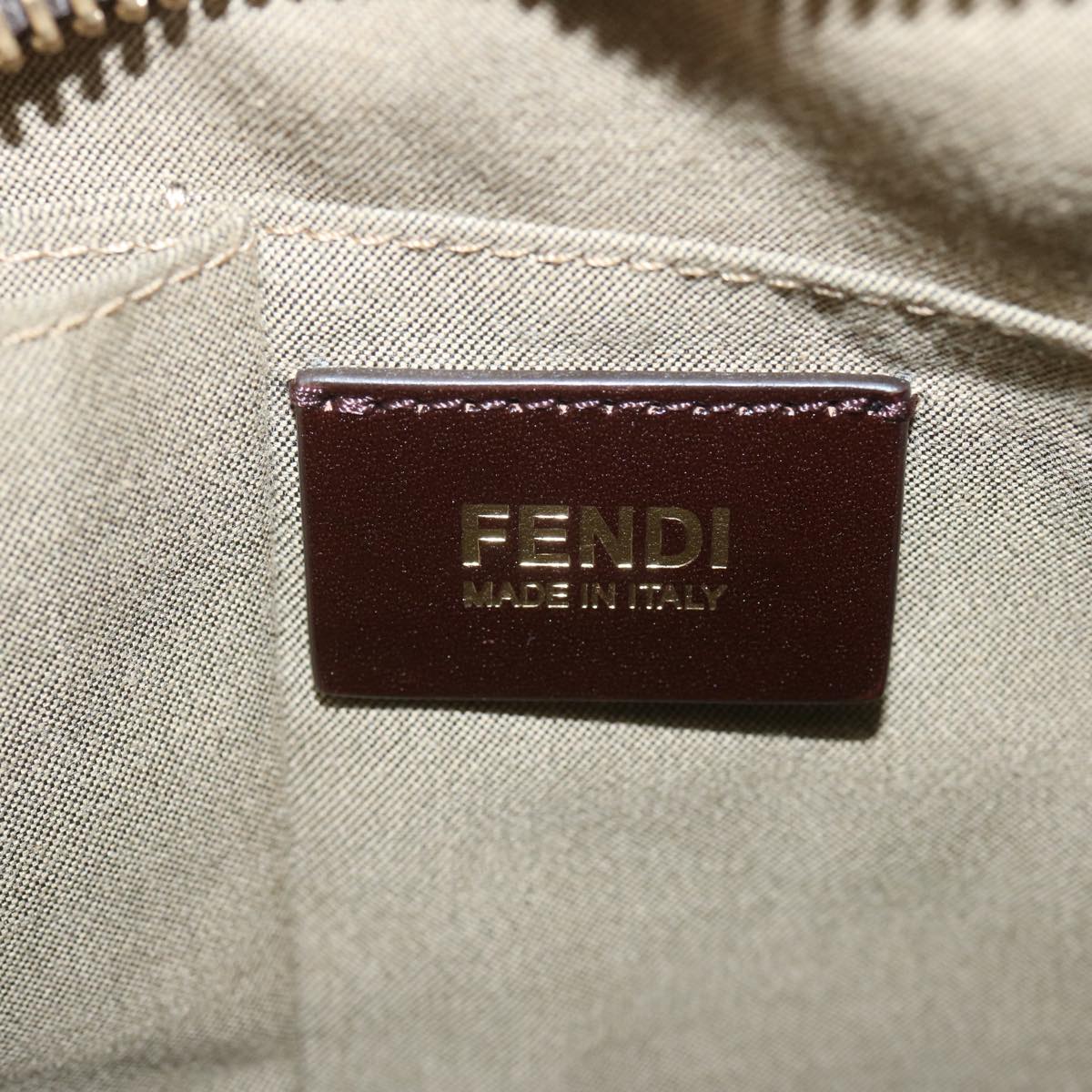 FENDI Shoulder Bag Leather Bronze Auth hk1152