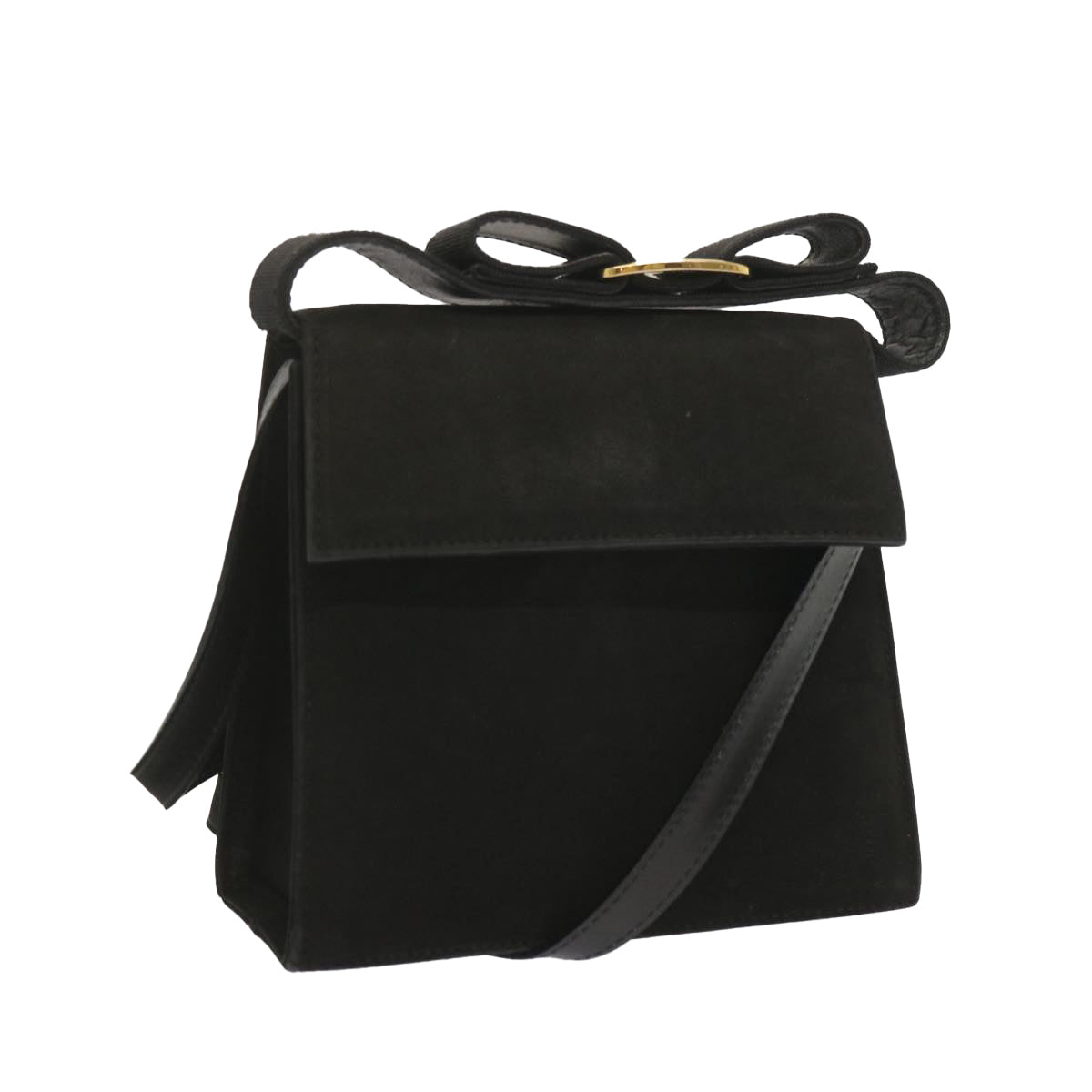 Salvatore Ferragamo Hand Bag Suede 2way Black Auth hk1171