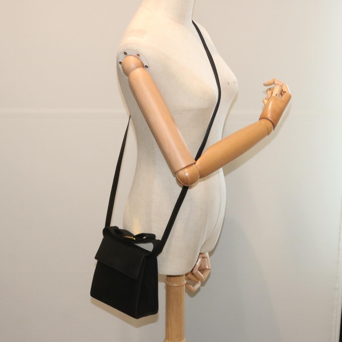 Salvatore Ferragamo Hand Bag Suede 2way Black Auth hk1171