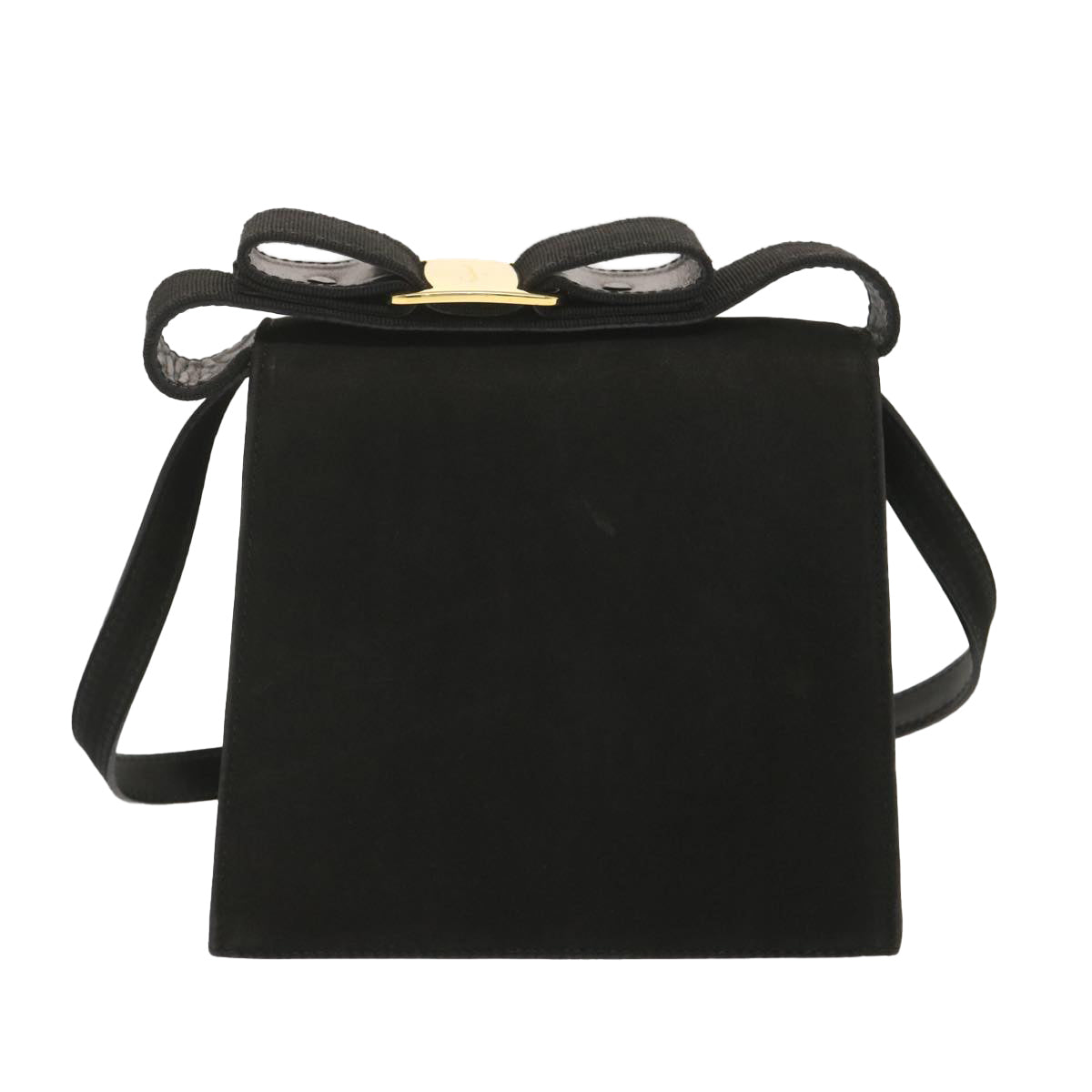 Salvatore Ferragamo Hand Bag Suede 2way Black Auth hk1171