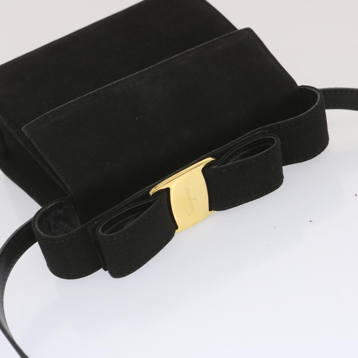 Salvatore Ferragamo Hand Bag Suede 2way Black Auth hk1171