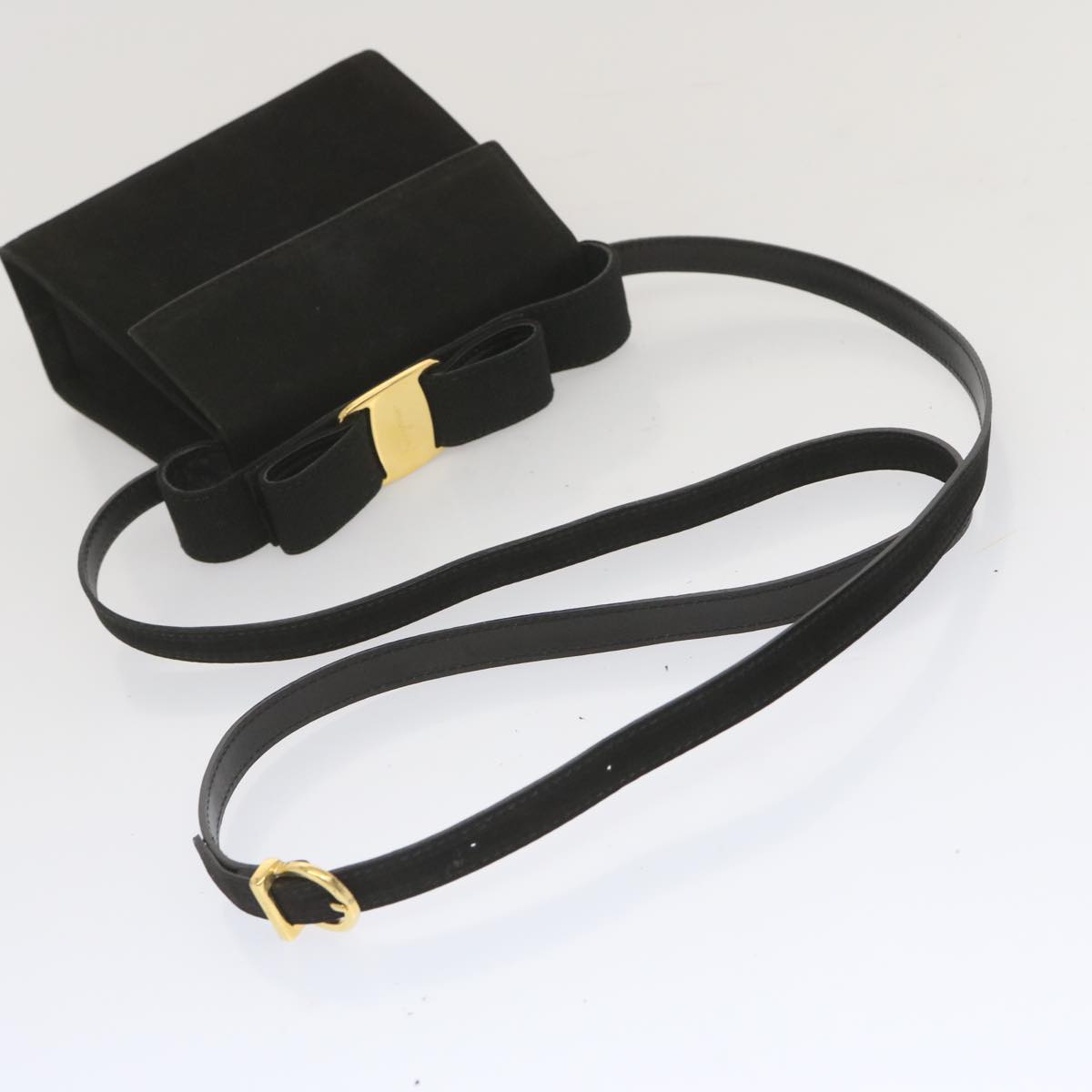 Salvatore Ferragamo Hand Bag Suede 2way Black Auth hk1171