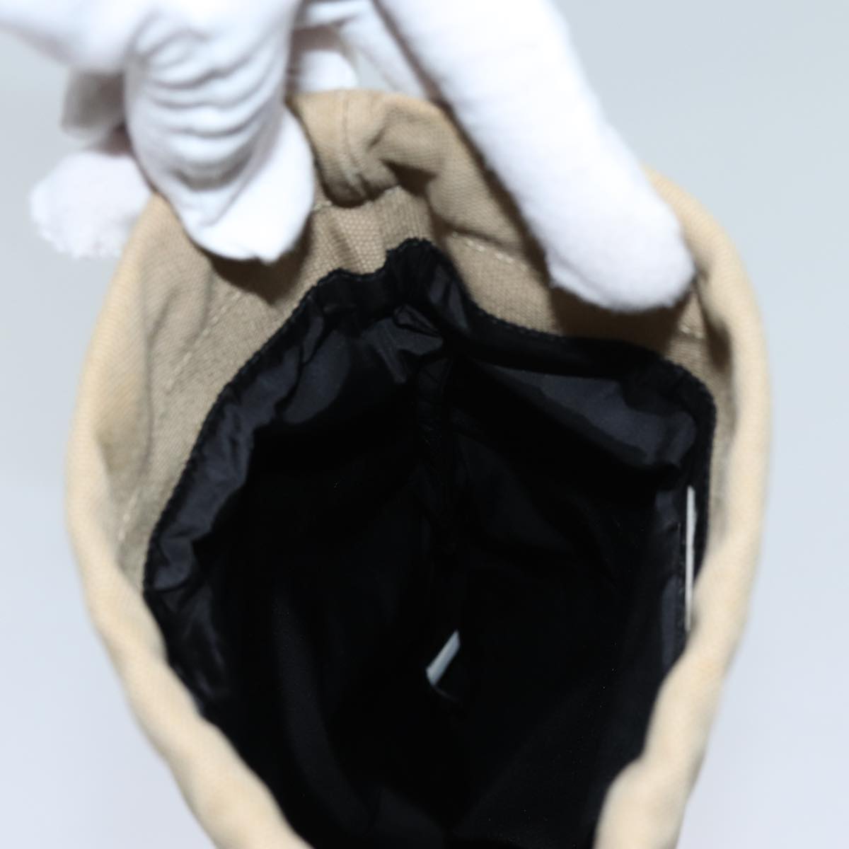 PRADA Pouch Canvas Beige Auth hk1253