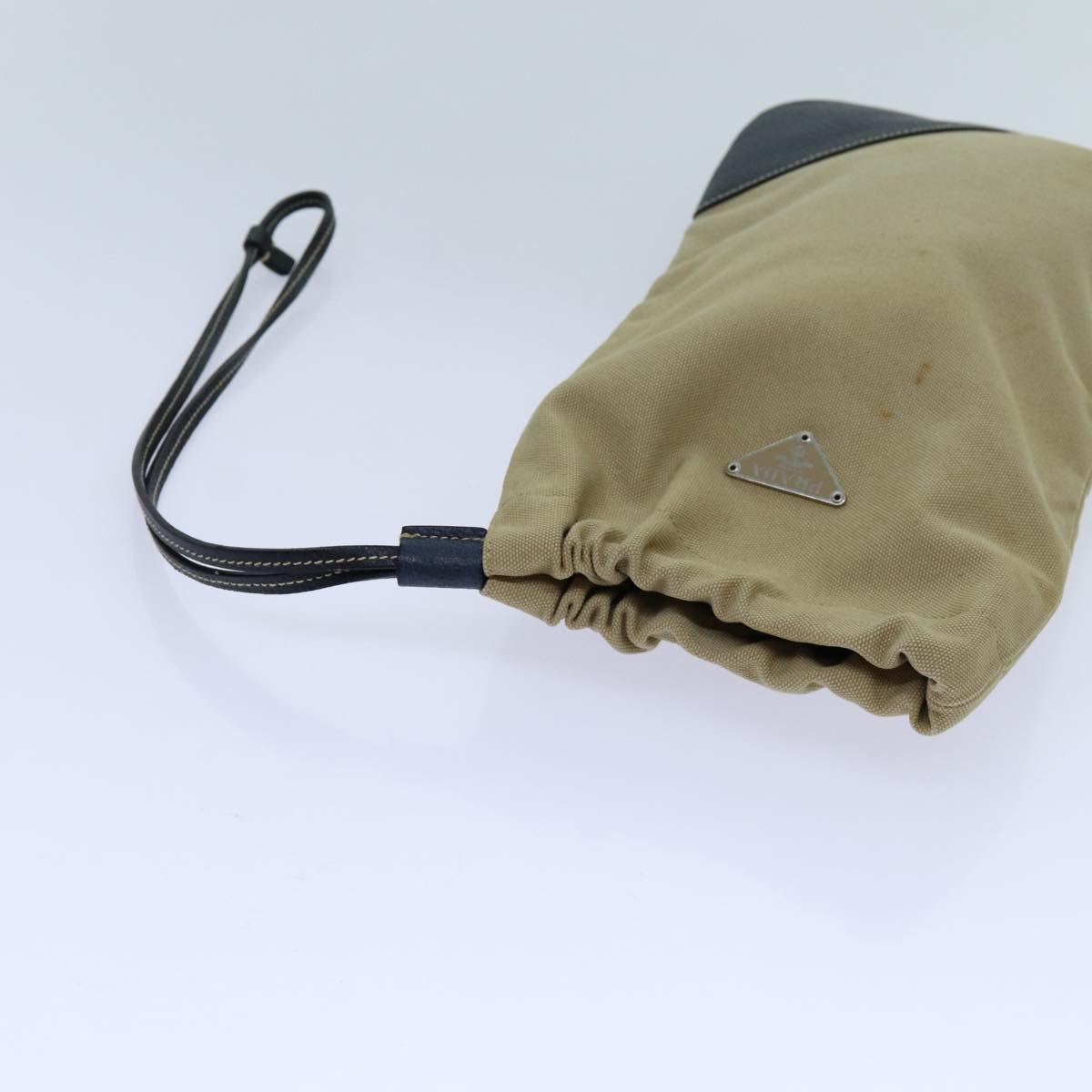 PRADA Pouch Canvas Beige Auth hk1253