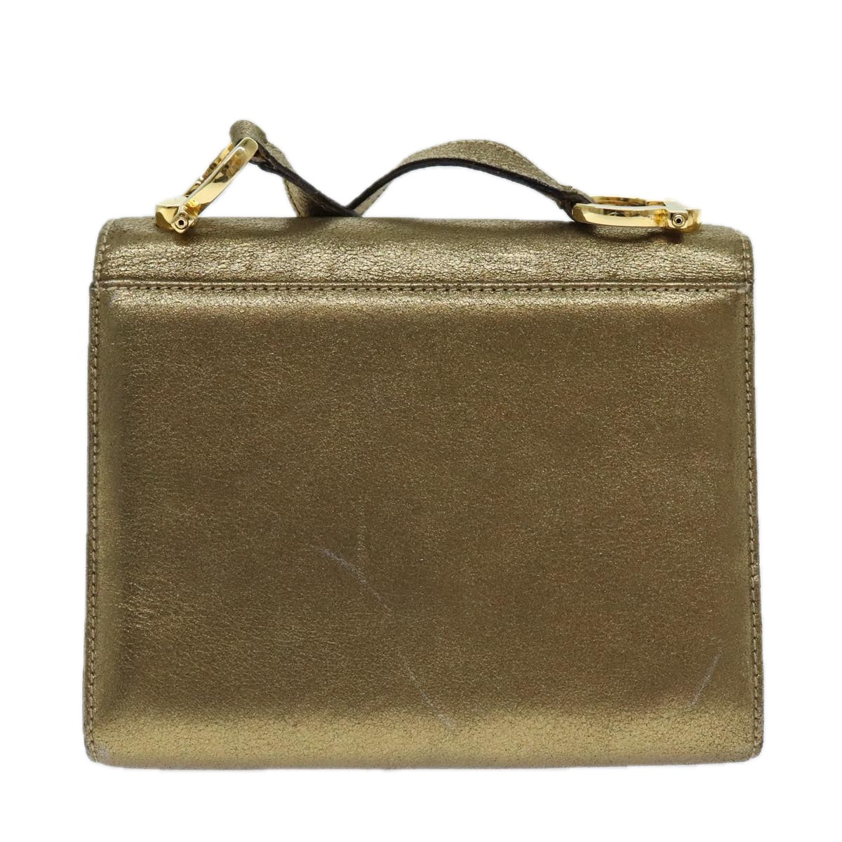 Salvatore Ferragamo Gancini Shoulder Bag Leather Gold Auth hk1653