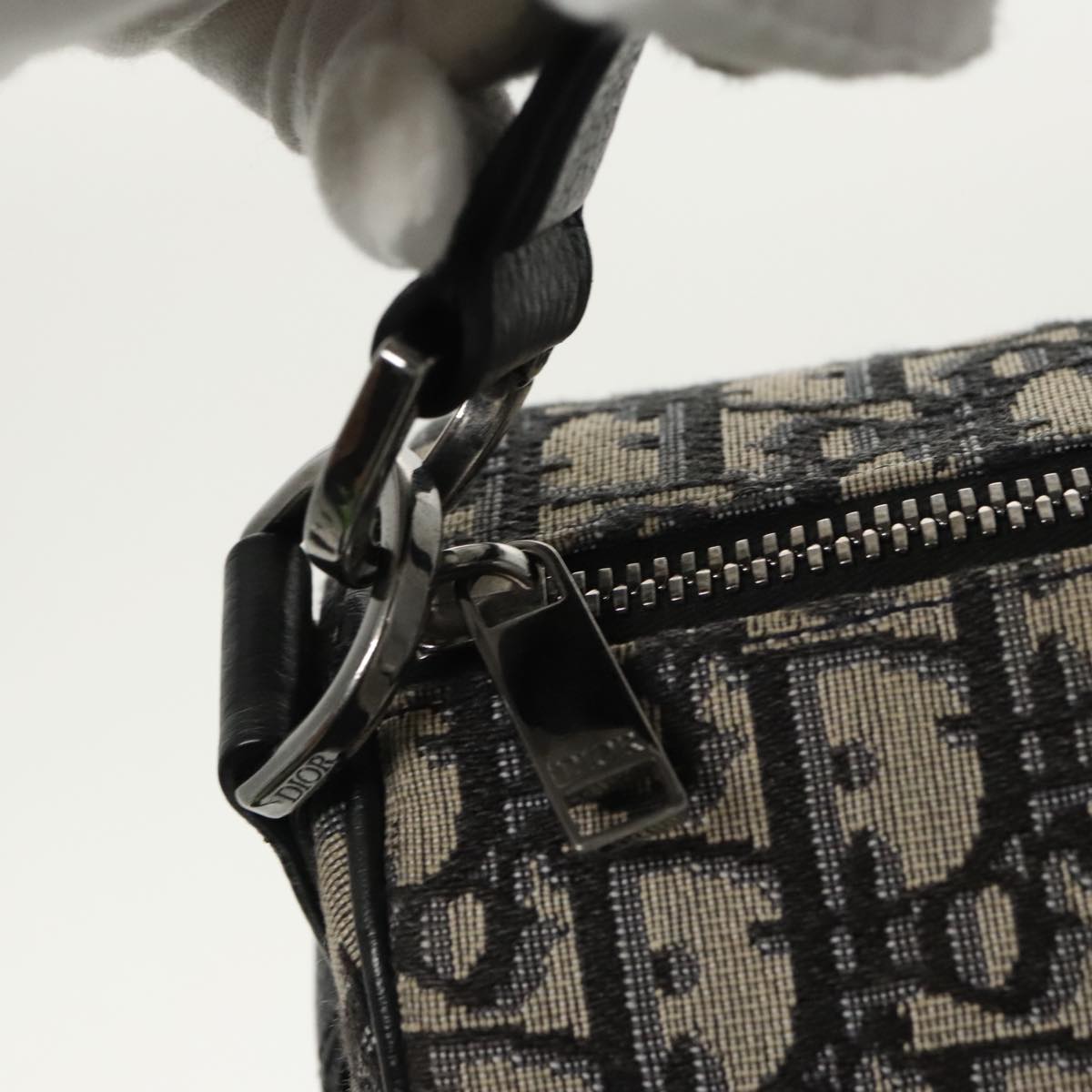 Christian Dior Trotter Canvas Oblique Shoulder Bag Blue Auth hk1747V