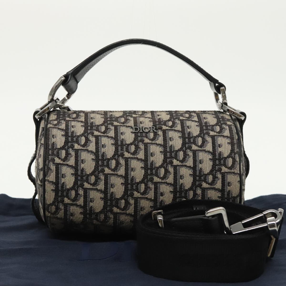 Christian Dior Trotter Canvas Oblique Shoulder Bag Blue Auth hk1747V