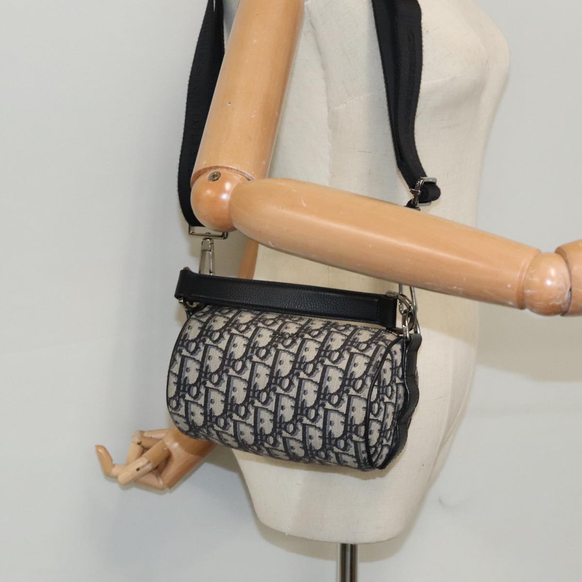 Christian Dior Trotter Canvas Oblique Shoulder Bag Blue Auth hk1747V