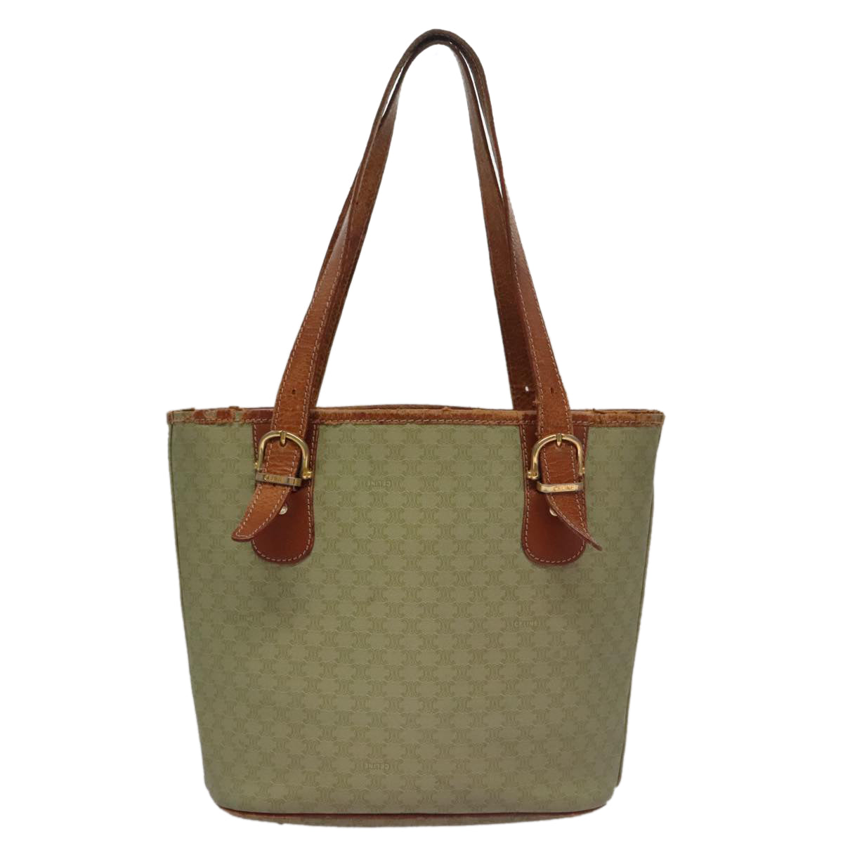 CELINE Macadam Canvas Tote Bag Beige Auth hk1872