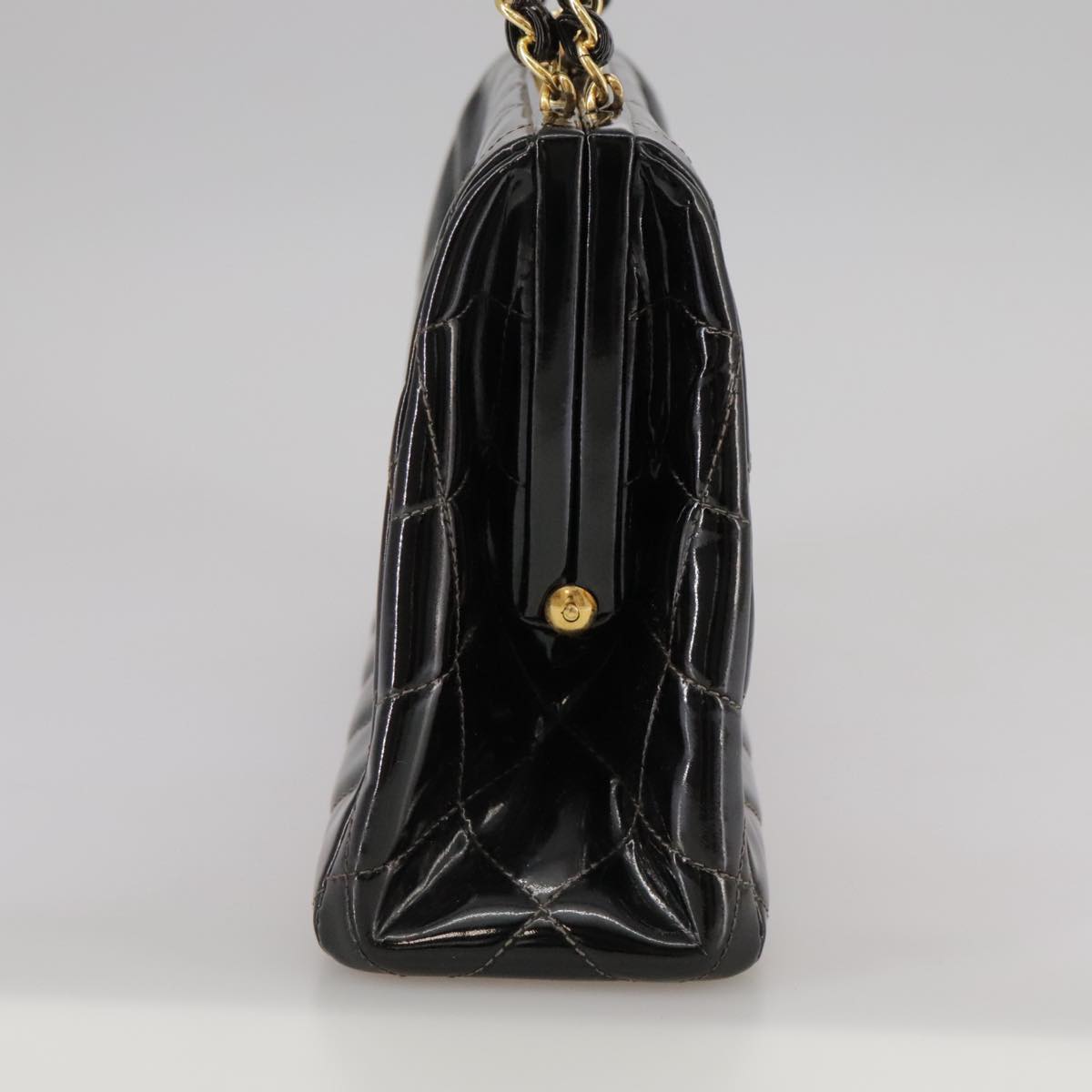 CHANEL Matelasse Chain Hand Bag Patent leather Black Gold CC Auth hk1896