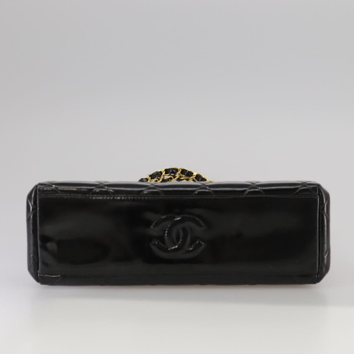 CHANEL Matelasse Chain Hand Bag Patent leather Black Gold CC Auth hk1896