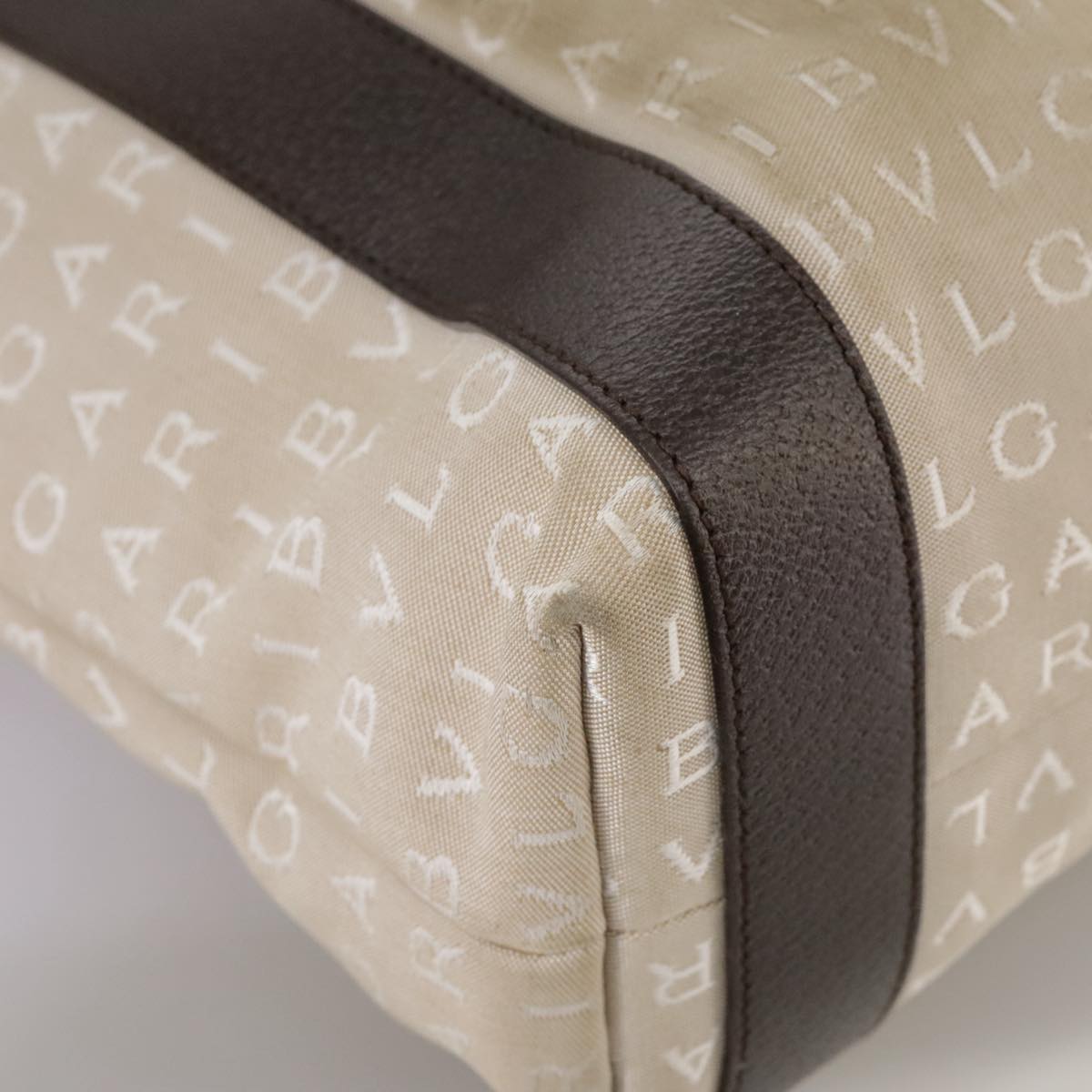 BVLGARI Logo Mania Tote Bag Canvas Beige Auth hk1924
