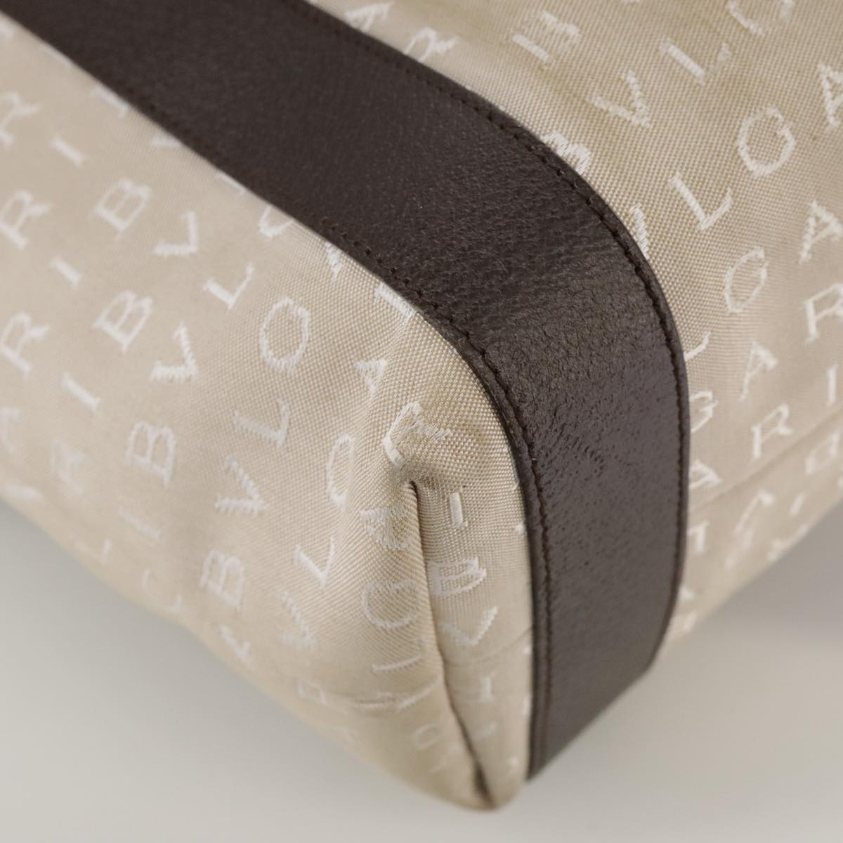 BVLGARI Logo Mania Tote Bag Canvas Beige Auth hk1924