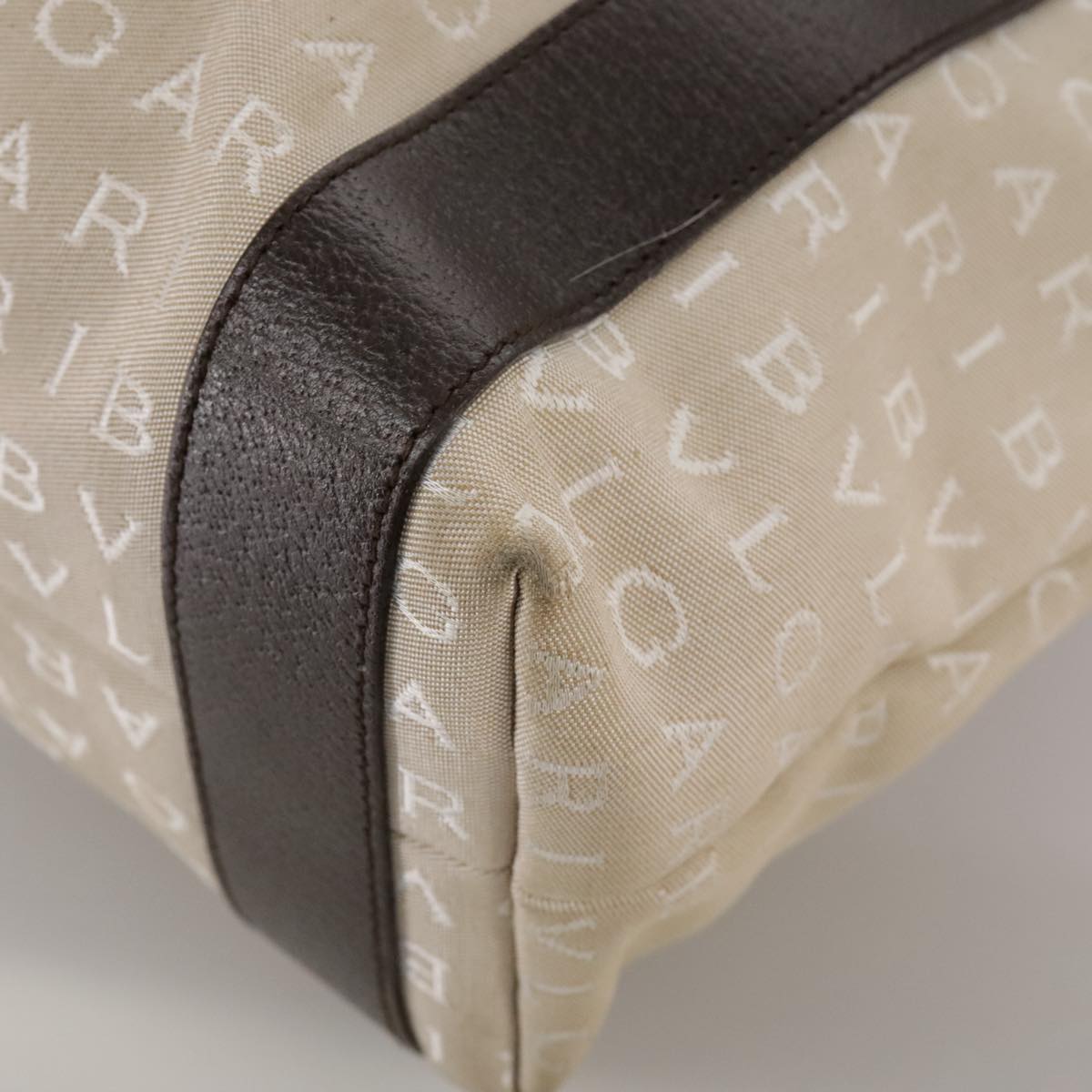 BVLGARI Logo Mania Tote Bag Canvas Beige Auth hk1924