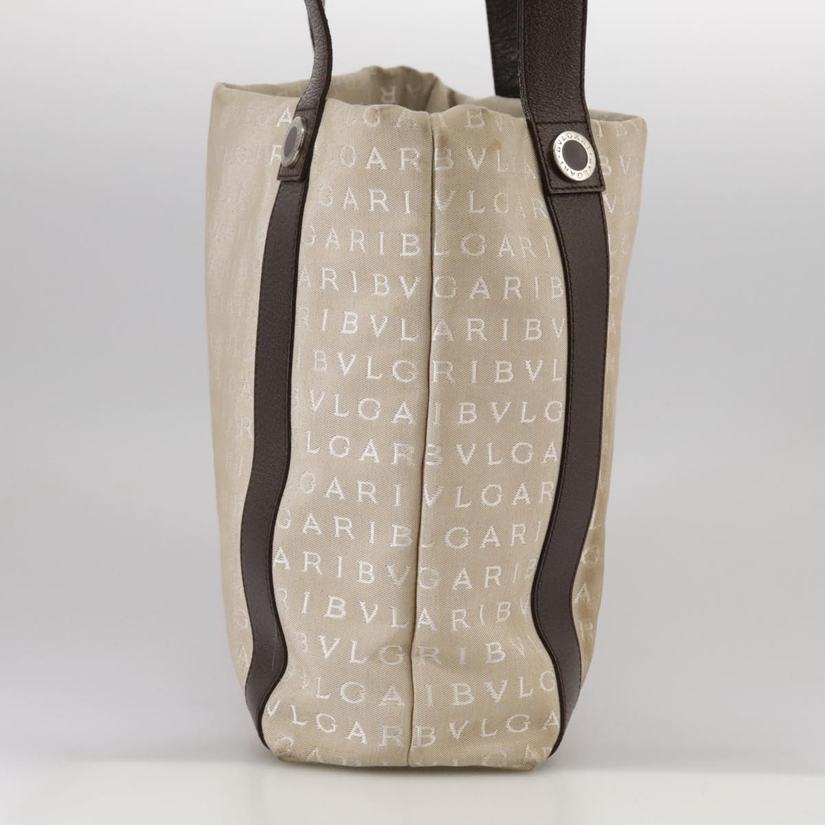 BVLGARI Logo Mania Tote Bag Canvas Beige Auth hk1924