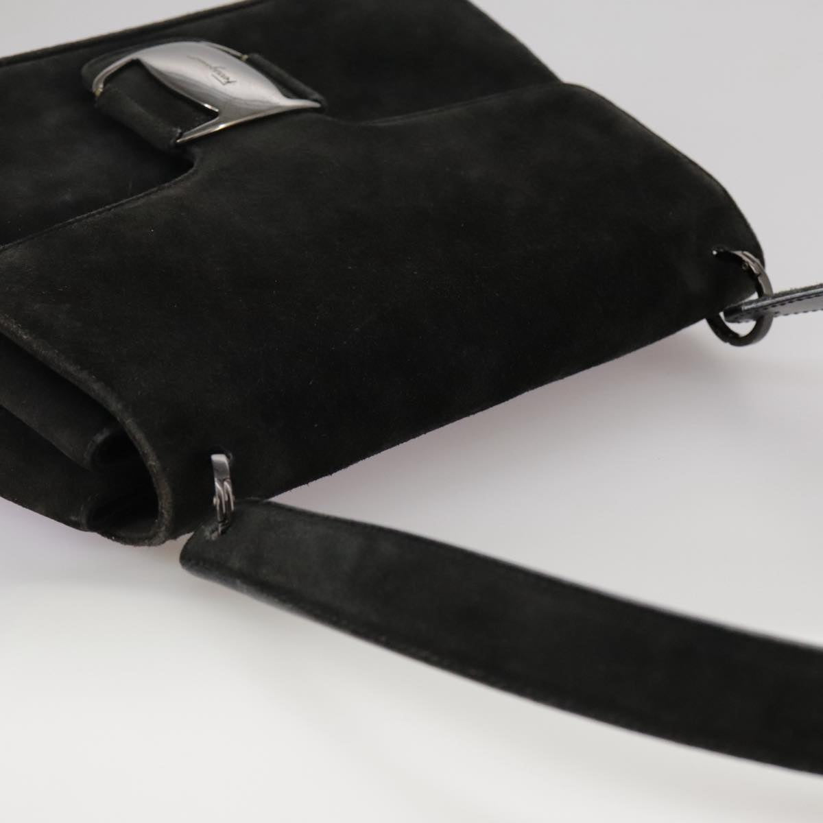 Salvatore Ferragamo Shoulder Bag Suede Black Auth hk1963