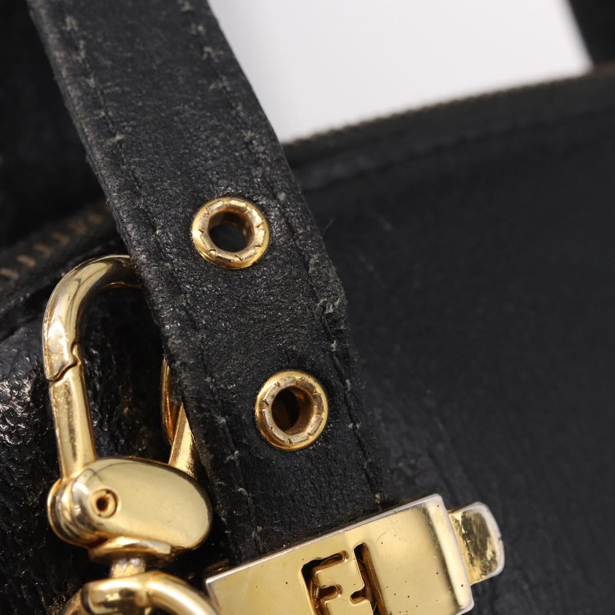 FENDI Hand Bag Leather 2way Black Gold Auth hk1976
