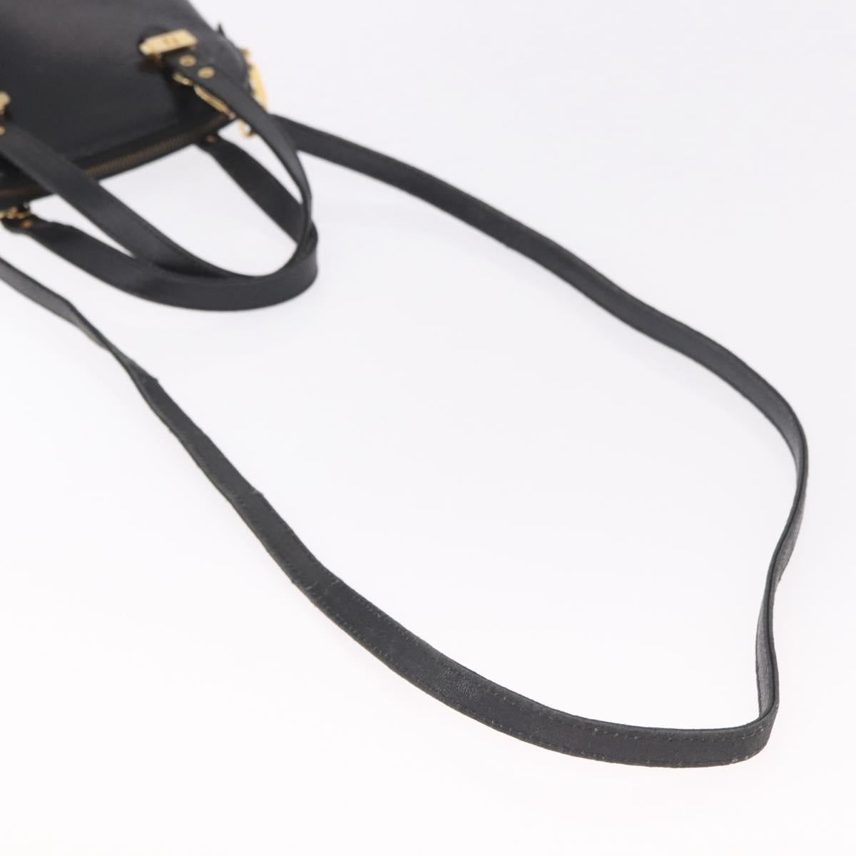 FENDI Hand Bag Leather 2way Black Gold Auth hk1976