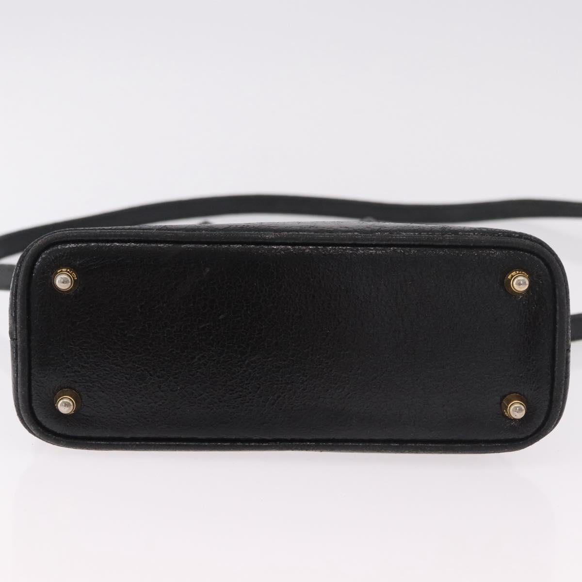 FENDI Hand Bag Leather 2way Black Gold Auth hk1976
