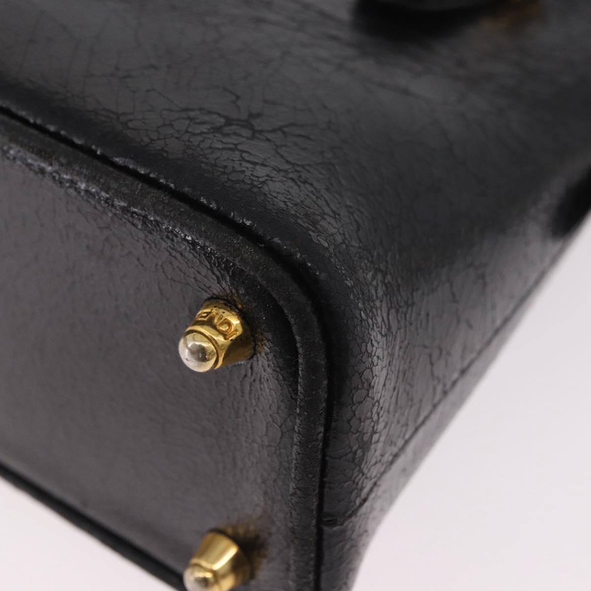 FENDI Hand Bag Leather 2way Black Gold Auth hk1976