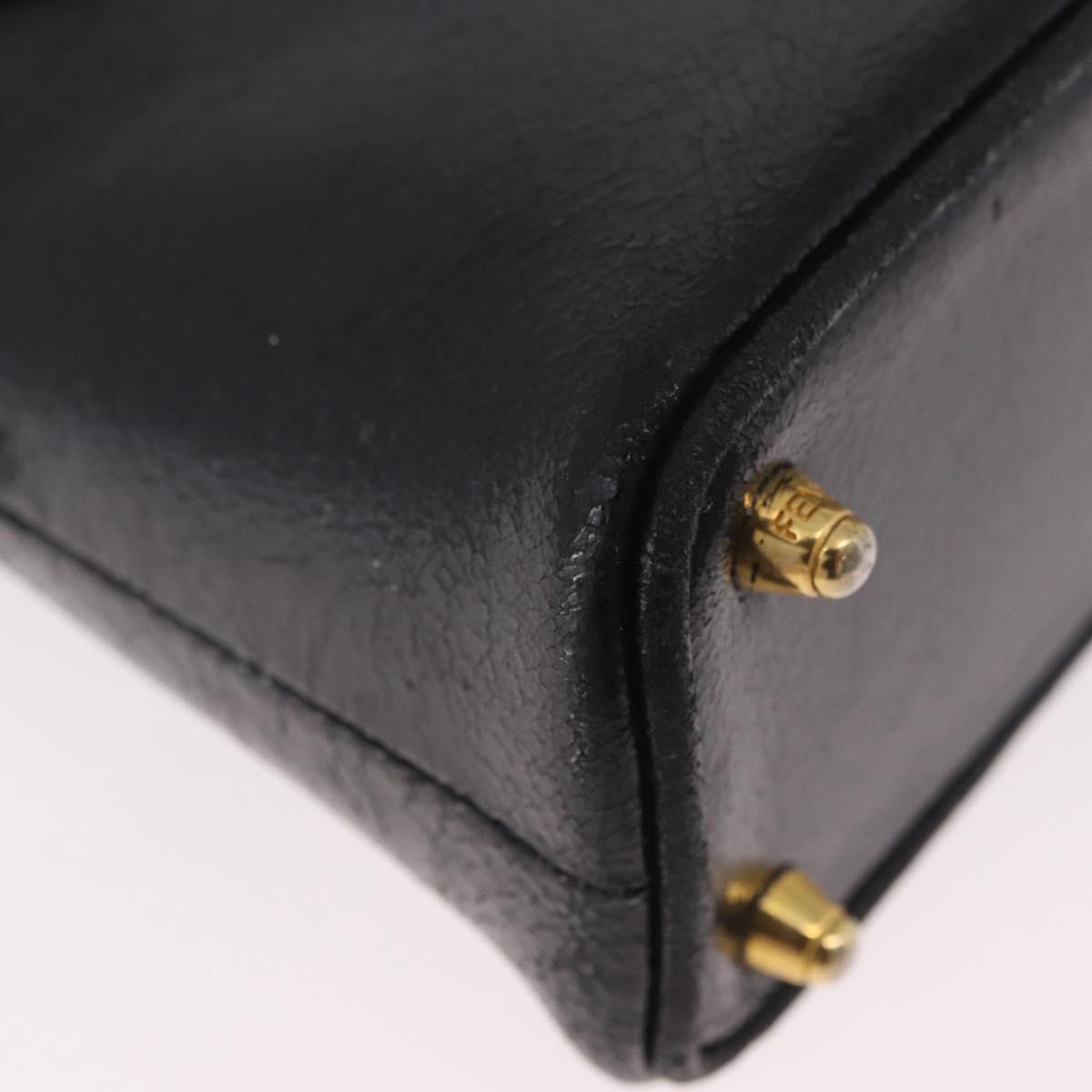 FENDI Hand Bag Leather 2way Black Gold Auth hk1976