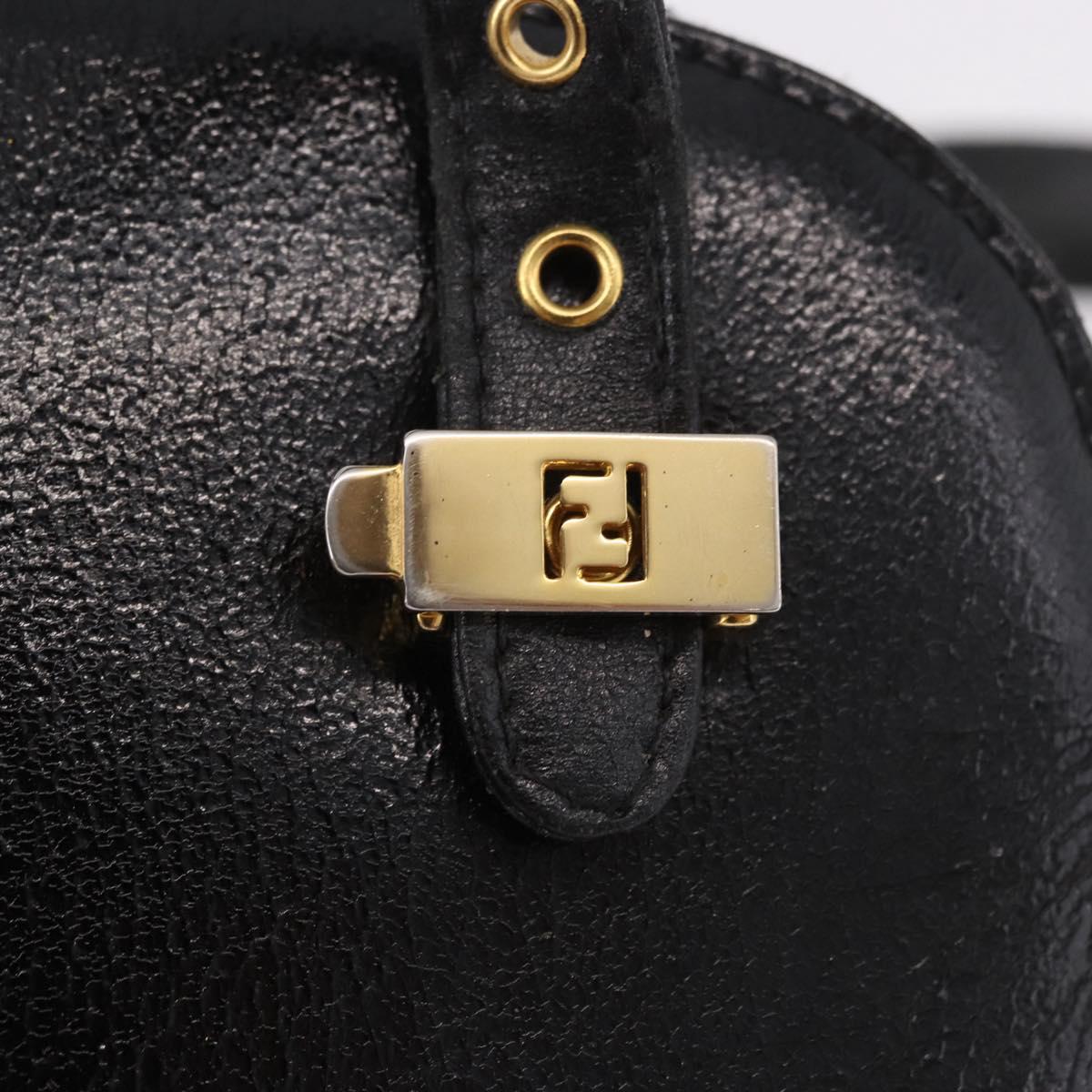 FENDI Hand Bag Leather 2way Black Gold Auth hk1976